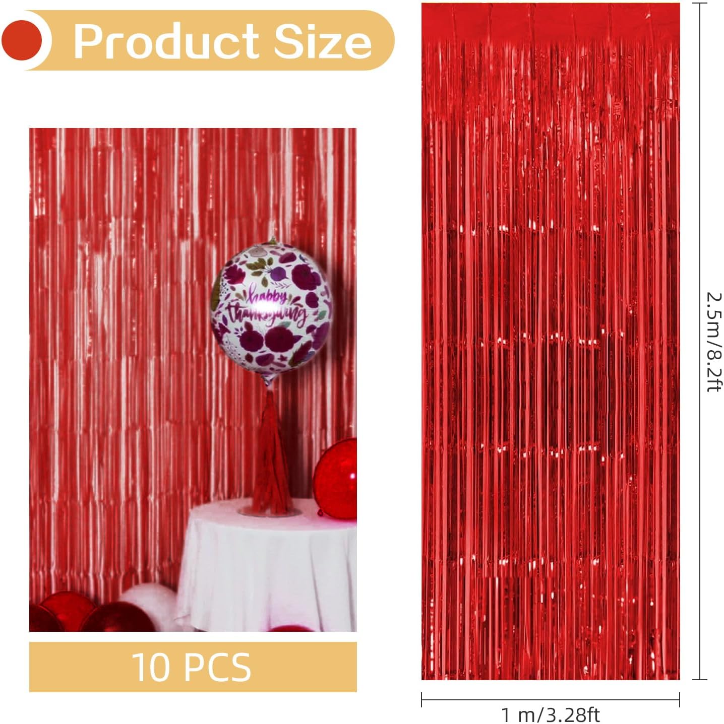 10 Pack Red Backdrop Curtain 3.2ft x 8.2ft Metallic Tinsel Foil Fringe Curtains Photo Booth Background for Birthday Party Decoration Baby Shower Engagement Wedding Christmas Decoration (Red)