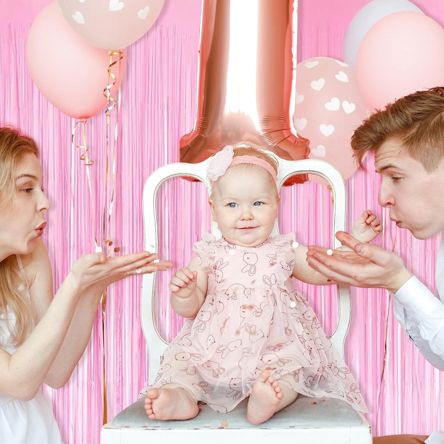 10 Pack Pink Foil Curtain Backdrop 3.2ft x 8.2ft Macaron Tinsel Foil Fringe Curtains Streamer Photo Booth Backdrop for Birthday Party Baby Shower Engagement Wedding Holiday Decoration (Macaron Pink)