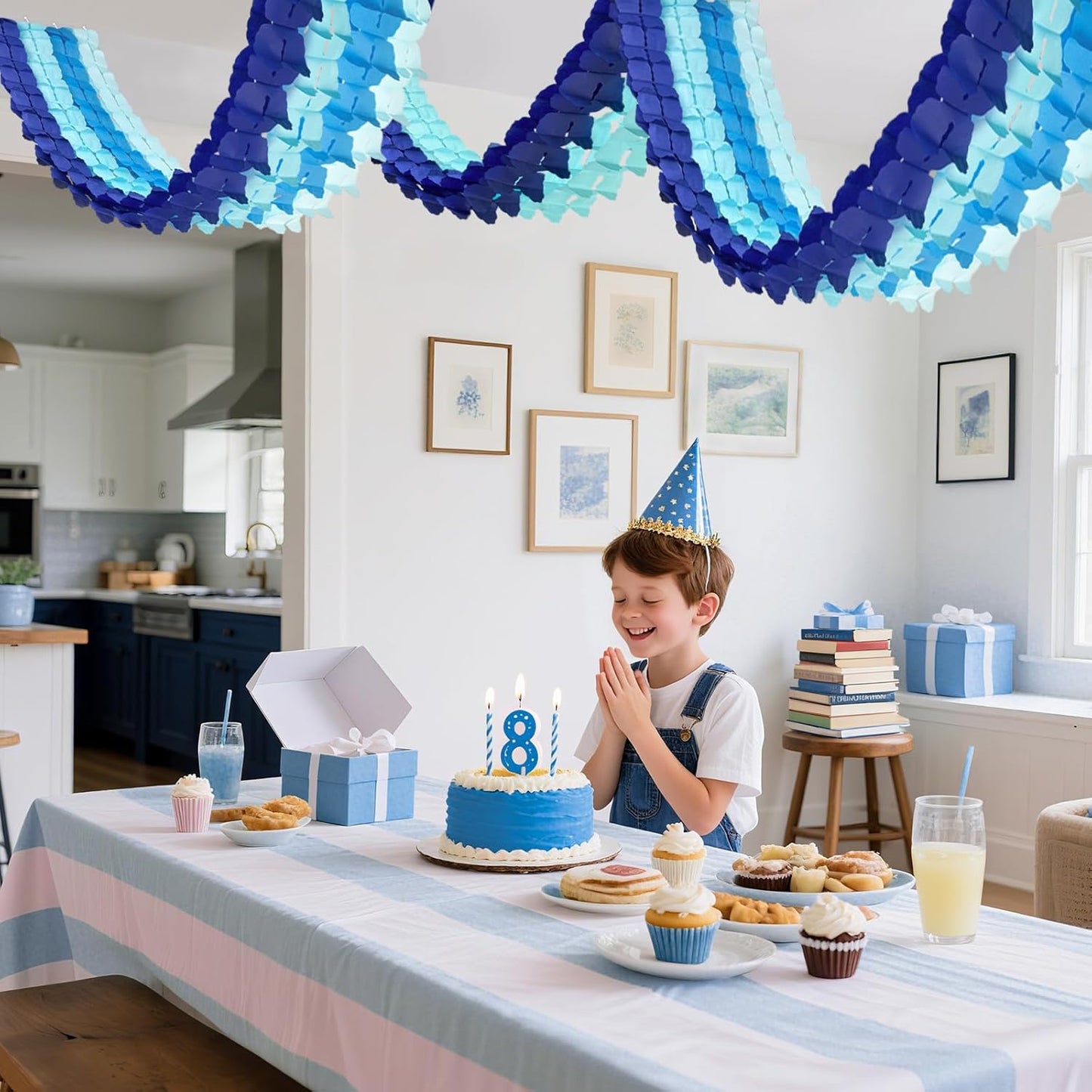 12Pcs Blue Party Decorations, Hanging Blue Streamers Garland for Women Boys Men Birthday Baby Shower Wedding Graduation Underwater Themed Party Backdrop Decor