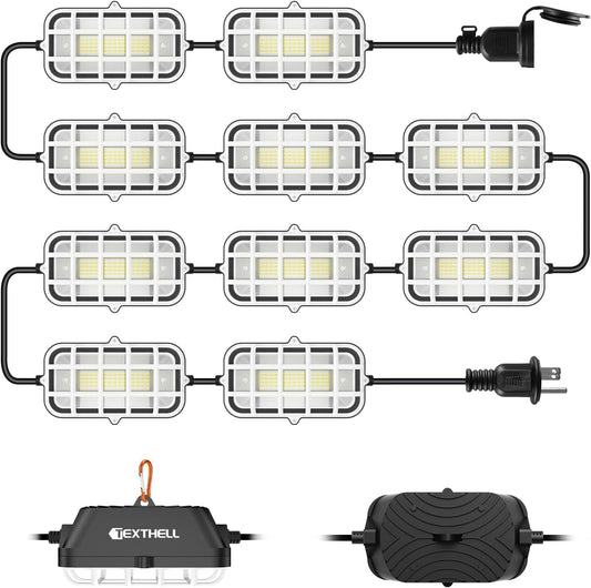 100FT LED Construction String Lights, 150W Super Bright 15000LM Plug in Linkable String Work Lights, 5000K Waterproof IP67 Temporary Lighting for Construction Sites, Jobsites, Indoor & Outdoor