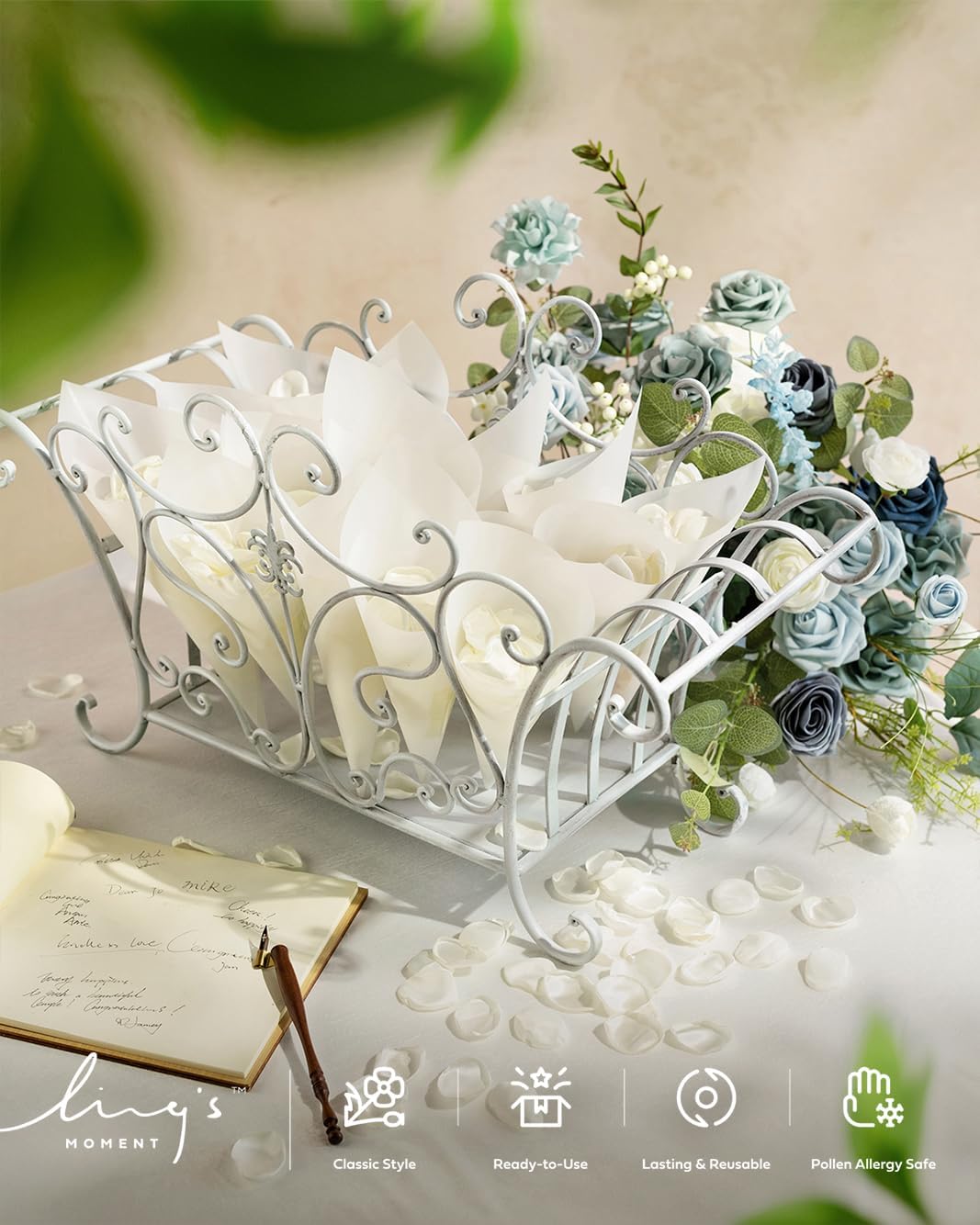 Ling's Moment Rose Petals, Silk Flower Petals for Wedding/Aisle/Flower Girl Baskets/Table Centerpiece Décor,etc.White Ivory 200pcs