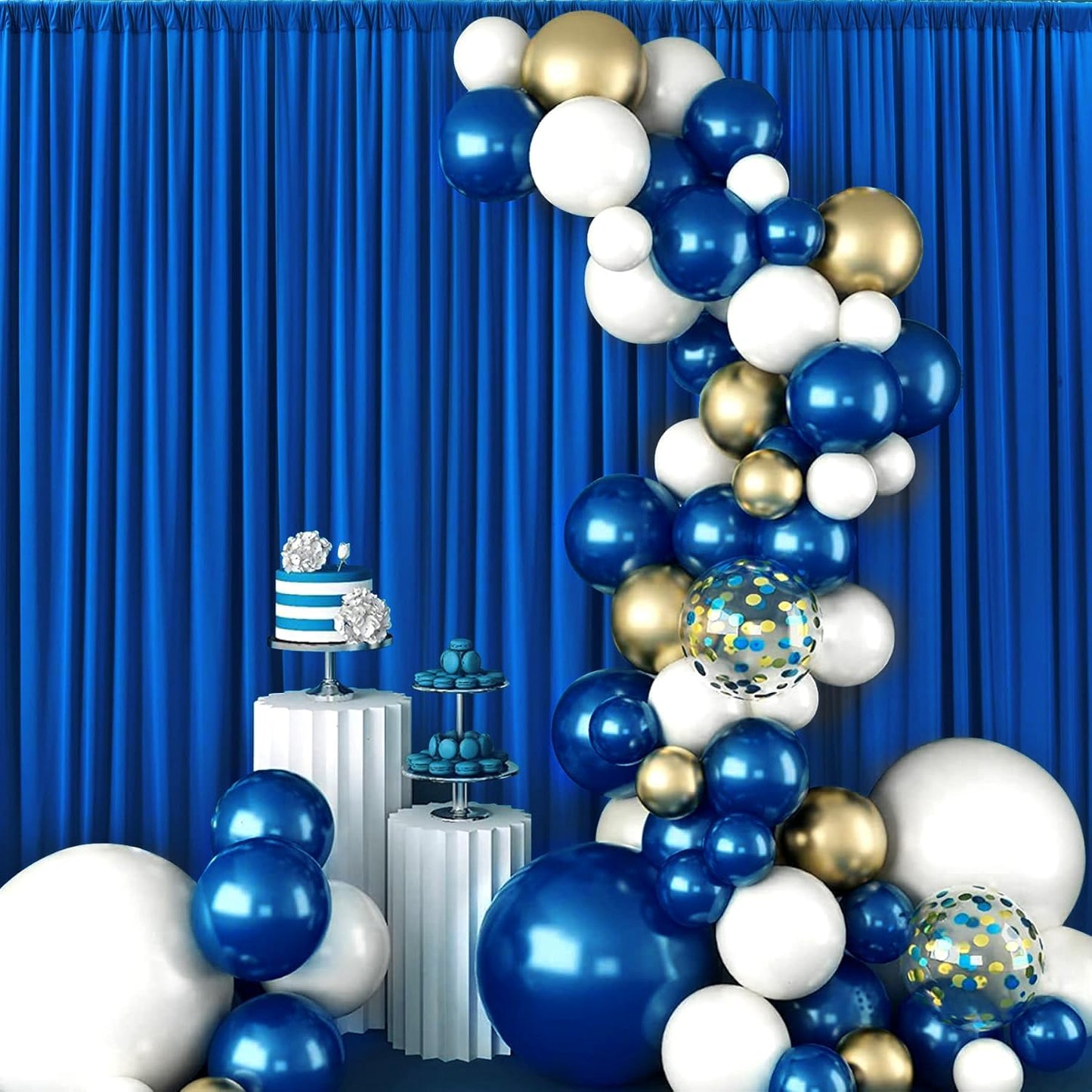 10ft x 8ft Wrinkle Free Royal Blue Backdrop Curtains for Parties, Polyester Photography Backdrop Drapes Back Drop Cloth for Baby Shower Photoshoot Engagement Wedding Birthday Photography Background