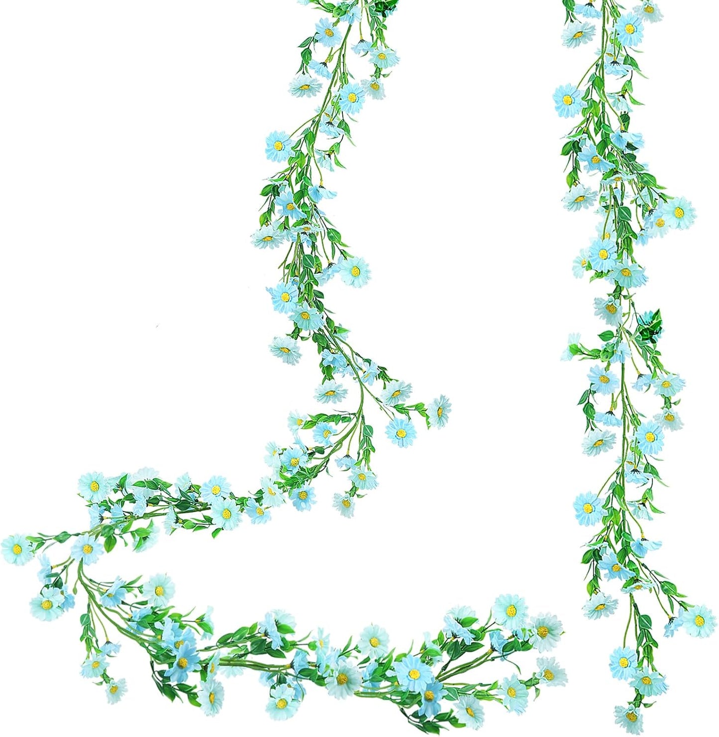2 Pack Silk Flower Garland Artificial Blue Daisy Garland Fake Hanging Vines with Daisy Flowers for Wall Home Party Wedding Indoor Outdoor Spring Decor