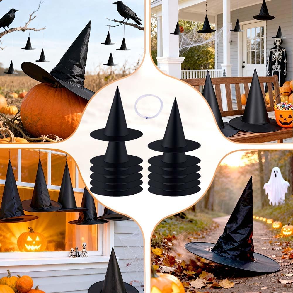12 PCS Halloween Party Favor Costume Accessory Hanging Witch Hat, Black Witch Hats Hanging Decor Halloween Decorations