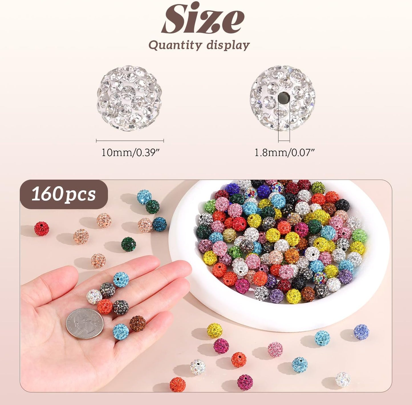 160pcs 10mm Rhinestone Beads for Jewelry Making, Purple Shiny Round Disco Ball Beads Bulk, Sparkle Crystal Clay Christmas for Bracelet Baseball Necklace Earring Crafting and DIY