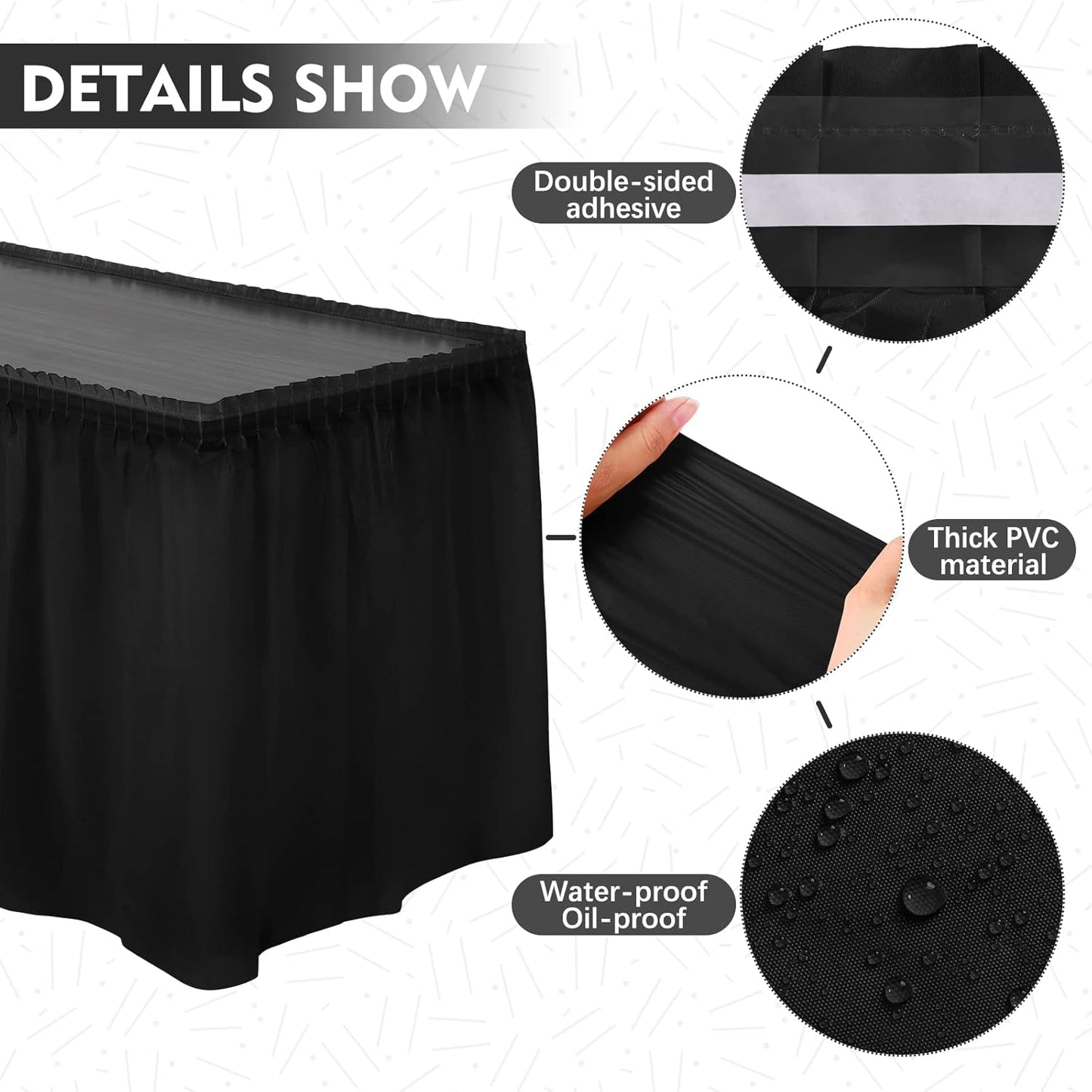 TURSTIN 2 Pieces Black Plastic Table Skirts 14 x 29 Feet for Rectangle Tables Fitted Tablecloth Disposable Table Cover for Birthday Party, Events, Banquette Baby Shower