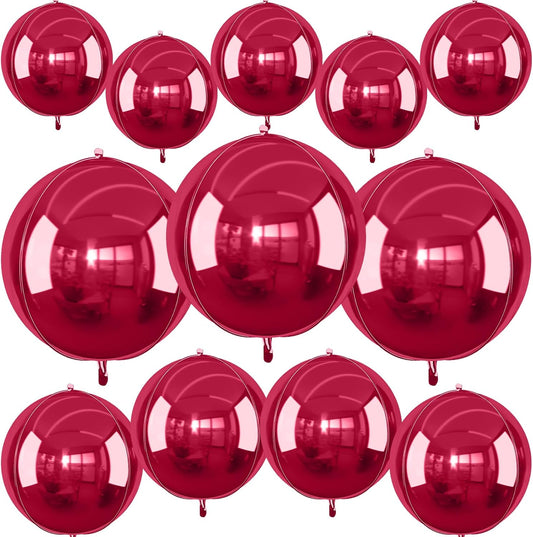 12Pcs Burgundy Red Round Foil Balloons, 22" 15" 10" 4D Helium Maroon Ball Balloon, Metallic Deep Red Foil Balloon for Birthday Graduation Wedding Baby Shower Valentine's Day Prom Party Decorations