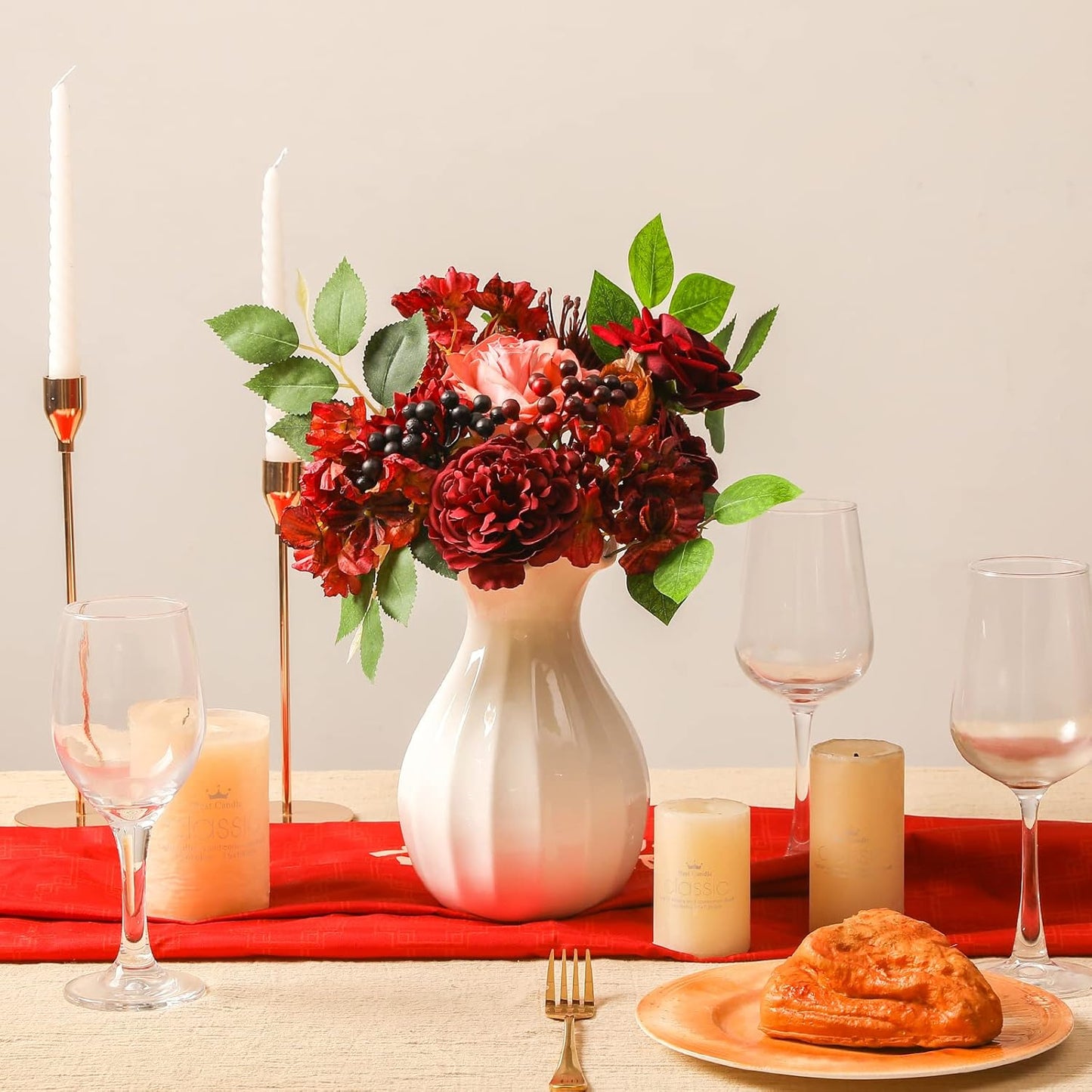 Artificial Flowers Combo Box Set Burgundy Silk Flowers for DIY Wedding Bouquet Arrangements Bridal Shower Party Home Decorations (Mature Burgundy)