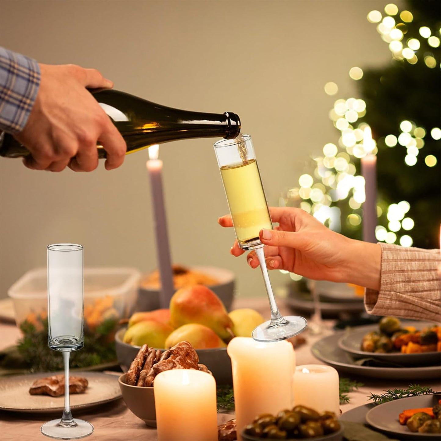 12 Pieces Clear Champagne Flutes 6 OZ Straight Sided Wine Glasses Champagne Long Stem Drinking Colored Glasses,Set of 12 Hand Blown Champagne Flutes Goblets for Wedding Cocktail Cups,Cava, Prosecco