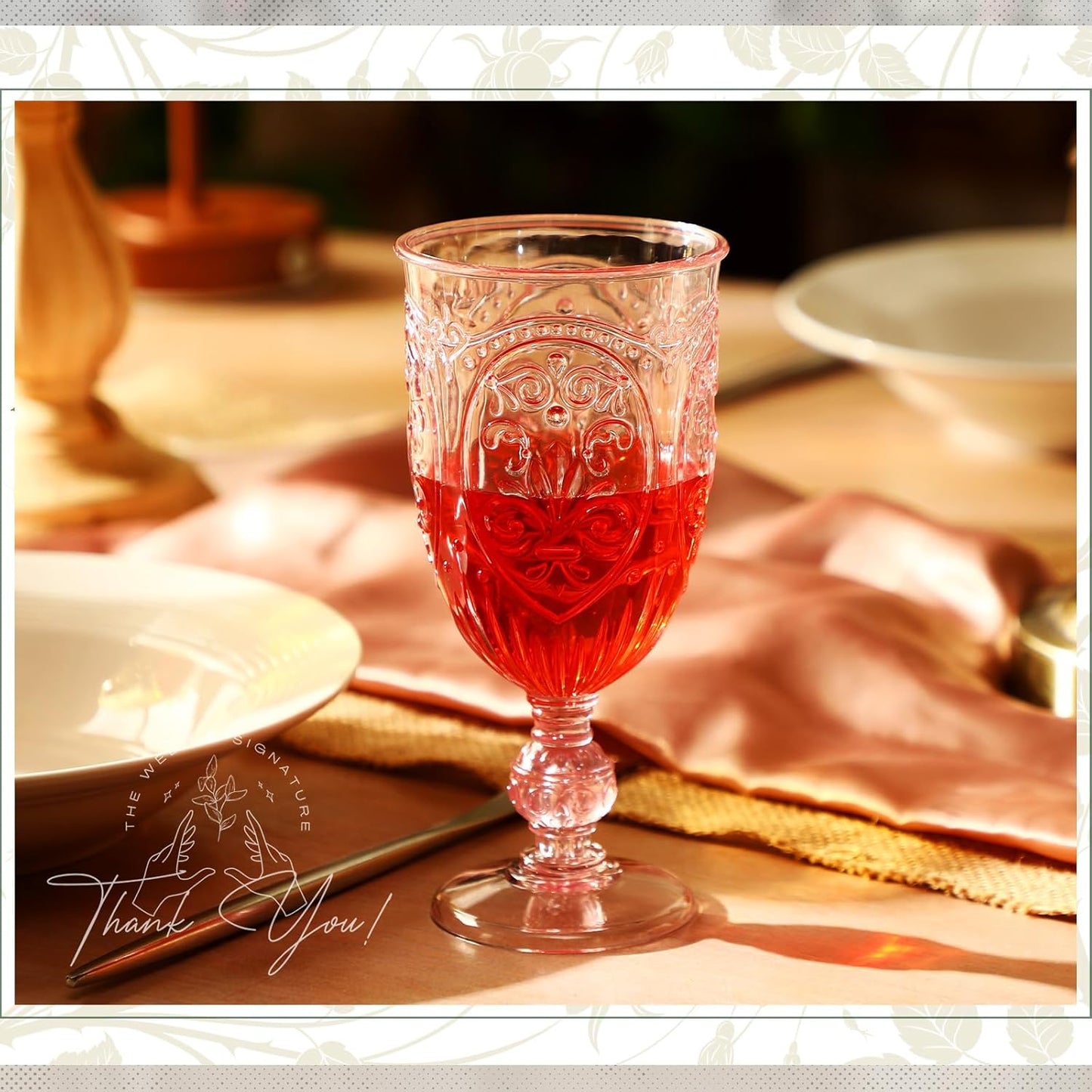 18 Pack Plastic Goblets 10oz Upgrade Vintage Water Goblet Plastic Wine Glasses Colored Retro Embossed Glassware for Party Wine Bar Juice Baby Shower Wedding Reception Grand (Pink)