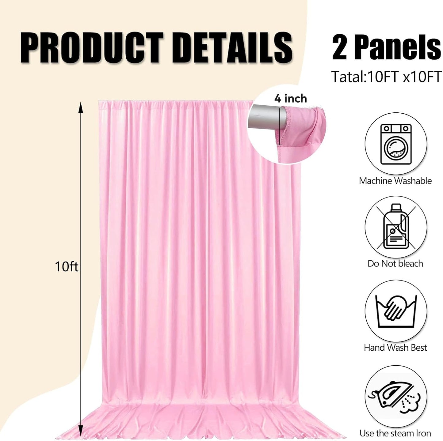 10ft x 10ft Rose Pink Backdrop Curtains for Parties, Fabric Satin Background Curtain with Rod Pockets for Weddings, Birthday, Baby Shower, Photography, Graduation Party Backdrop Drapes, 2 Panels