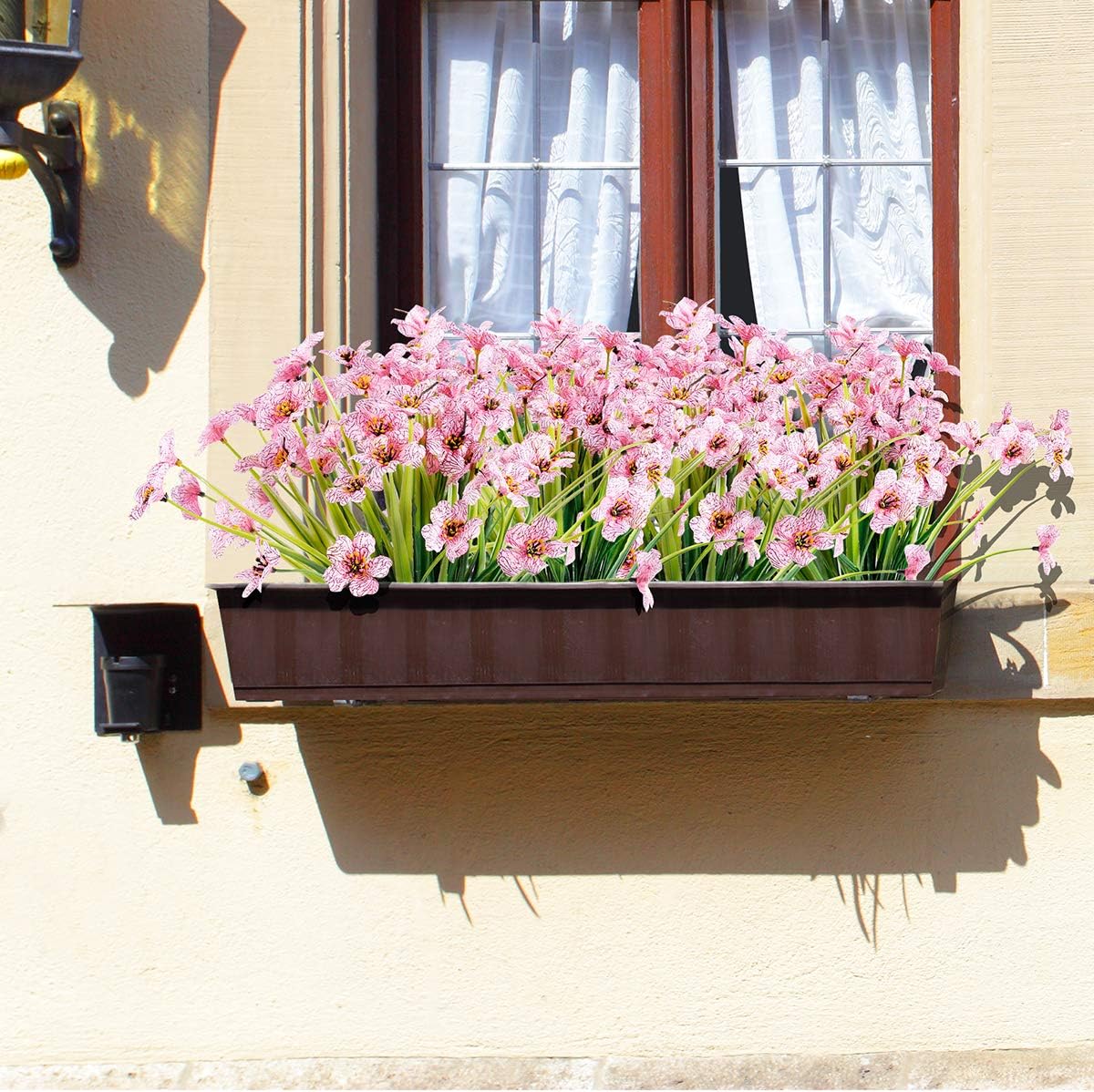 12 Bundles Artificial Flowers Outdoor UV Resistant Fake Flowers No Fade Faux Plastic Plants Garden Porch Window Box Decorating (Pink)