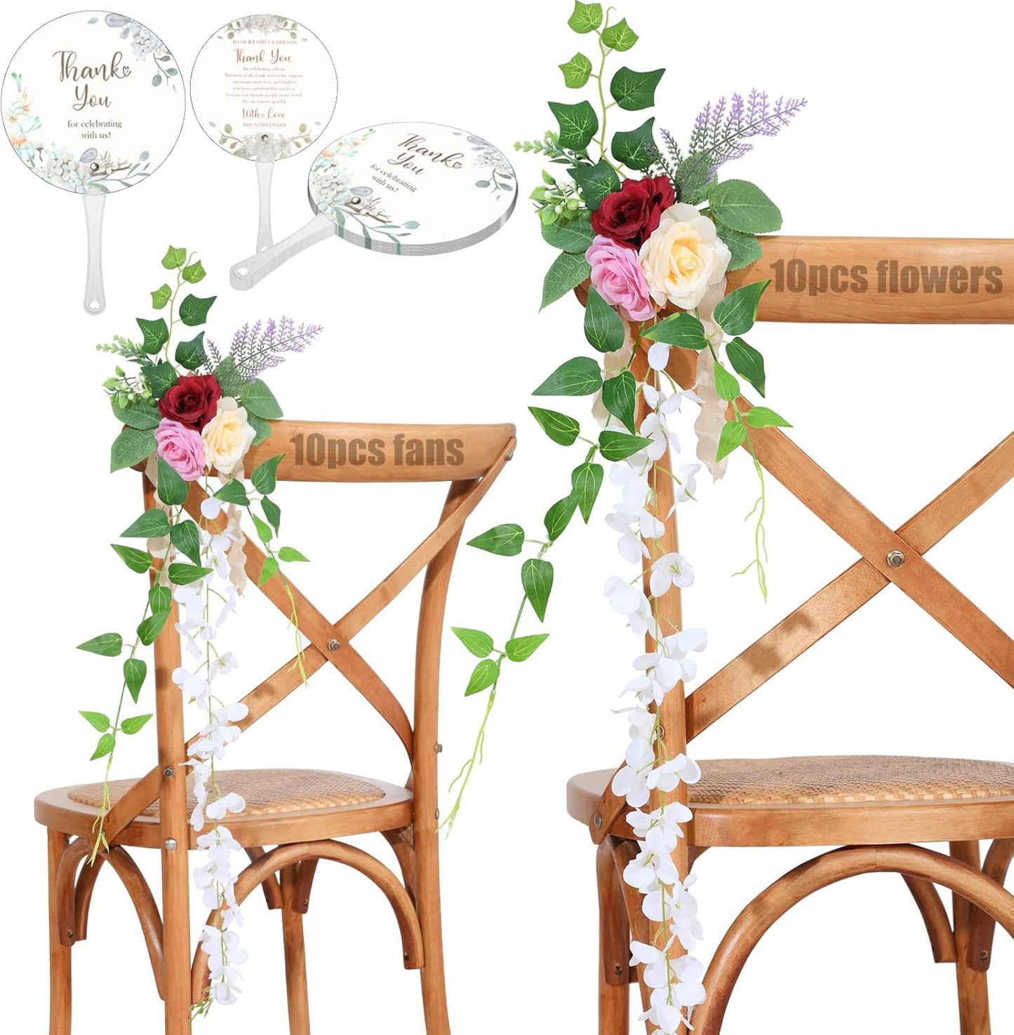 Wedding Aisle Decorations Set of 10 Chair Back Flowers Floral Pew Wedding Decorations for Ceremony with Chiffon Ribbons Fall Decor