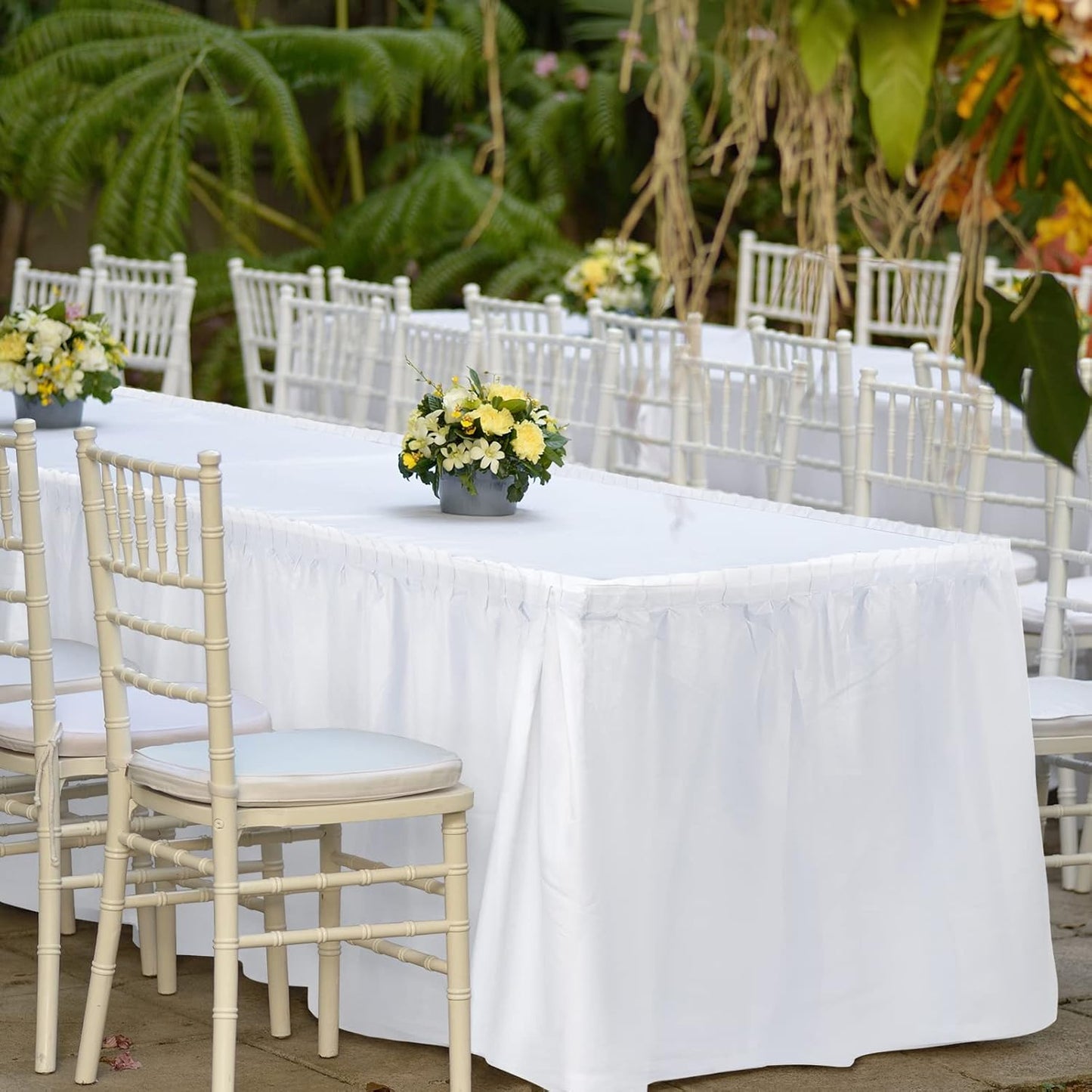 TURSTIN 8 Pieces White Plastic Table Skirts 14 Feet x 29 Inch for Rectangle Tables Fitted Tablecloth Disposable Table Cover for Birthday Party, Events, Banquette Baby Shower