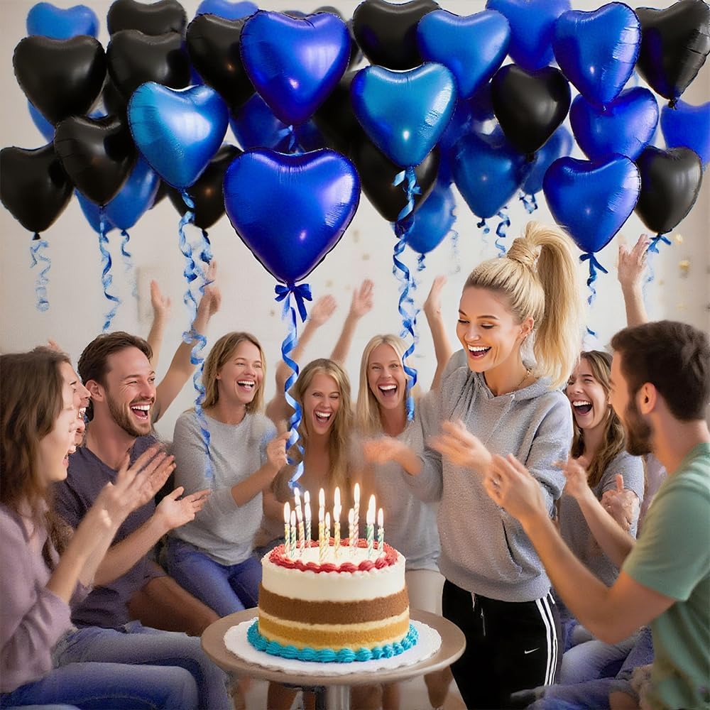 12 pcs Black Blue Heart Foil Balloons,18 Inch Heart Shaped foil Balloon Love balloons for Wedding Decoration Party Birthday Valentines'Day decoration