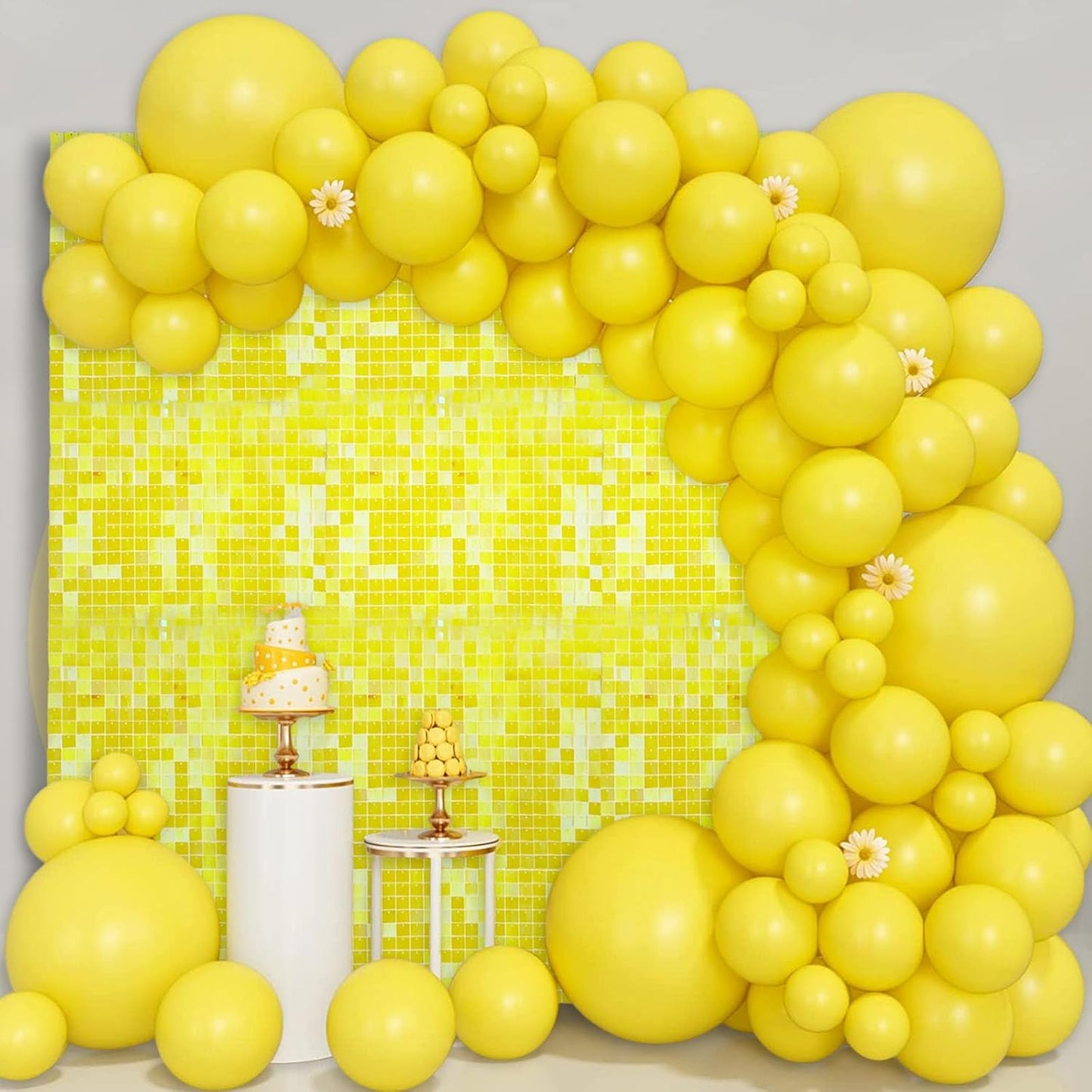 12PCS Colorful Yellow Shimmer Wall Backdrop, Square Sequin Photo Backdrops Panel, Glitter Wall Background for Birthdays, Weddings, Christmas, Engagements, Disco Bachelorette Party Decor (3FTx4FT)