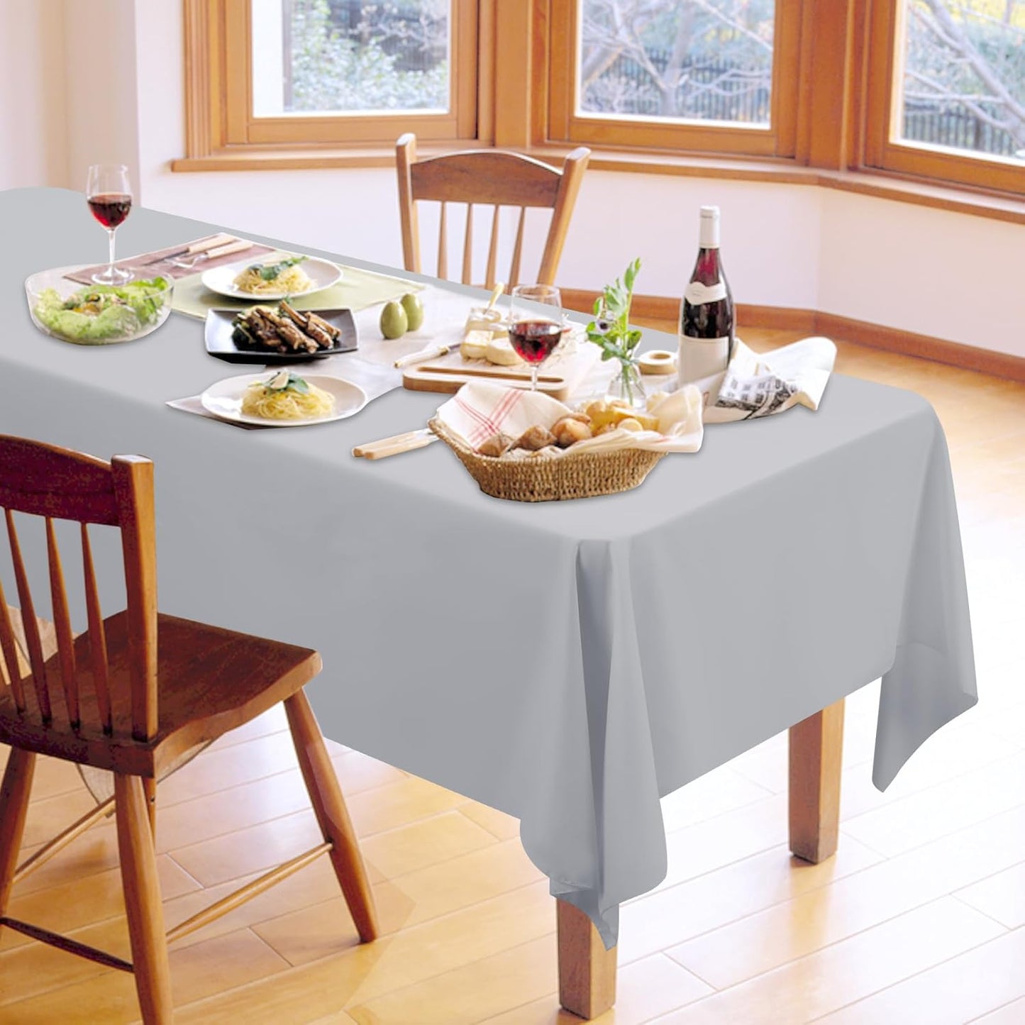 12 Pack Light Grey Tablecloths for Rectangle Tables 60 x 126 Inch Polyester Tablecloth 8 Foot Rectangle Table Cloth Wrinkle Resistant Washable Fabric Table Cover for Party Wedding Banquet Events