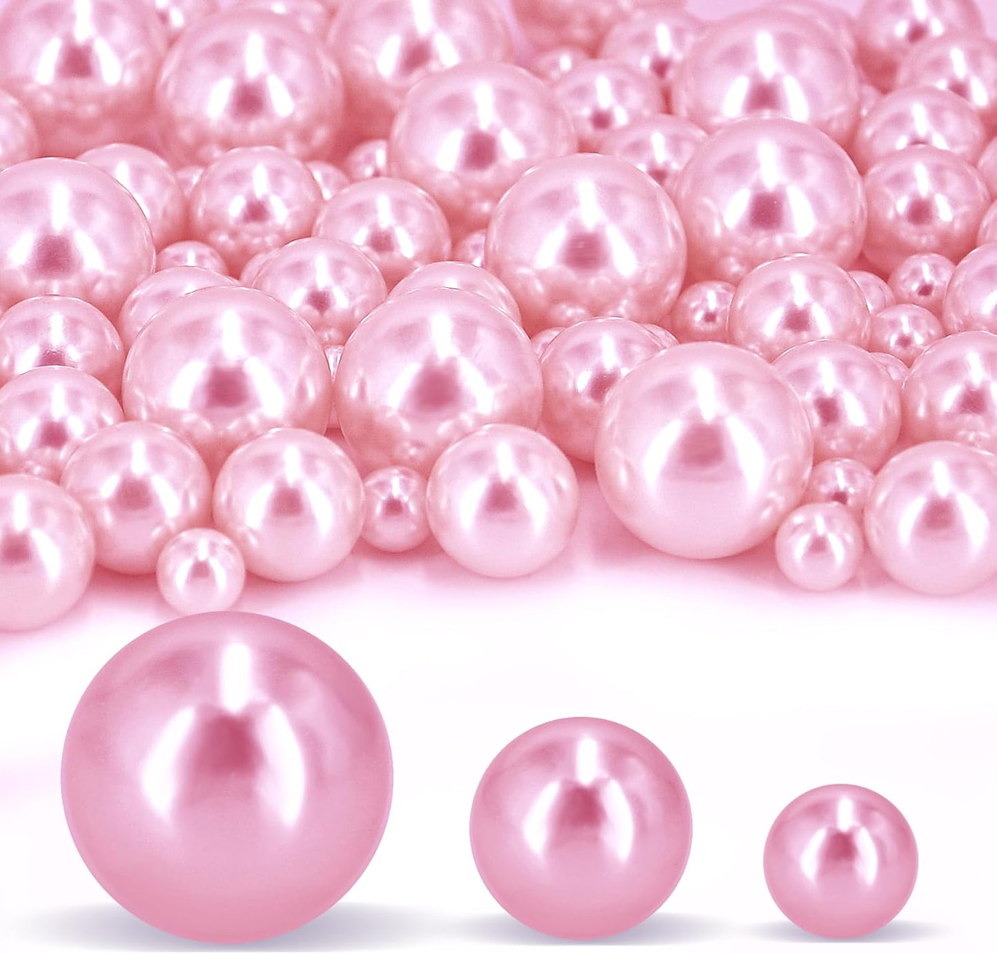 180PCS Pink Beads for Centerpieces Vases, No Hole Polished Pearl Makeup Beads Mixed 8/14/20mm Sizes, Pearl Vase Fillers Table Scatters for Party Wedding Decor