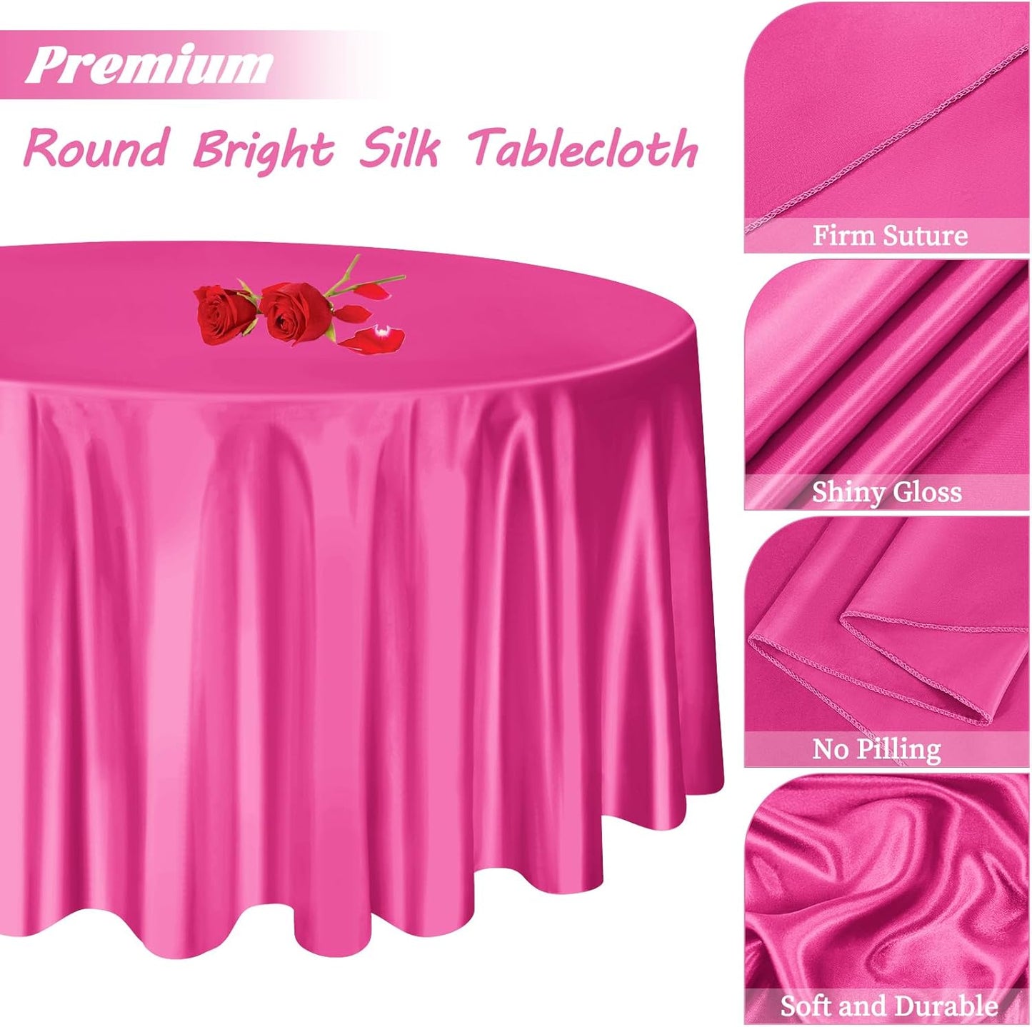 12 Pack 108 Inch Hot Pink Satin Tablecloth - Silky Round Tablecloth Overlay Smooth Fabric Table Cover, Bright Table Decoration for Wedding Party Banquet Events Restaurant Kitchen Dining