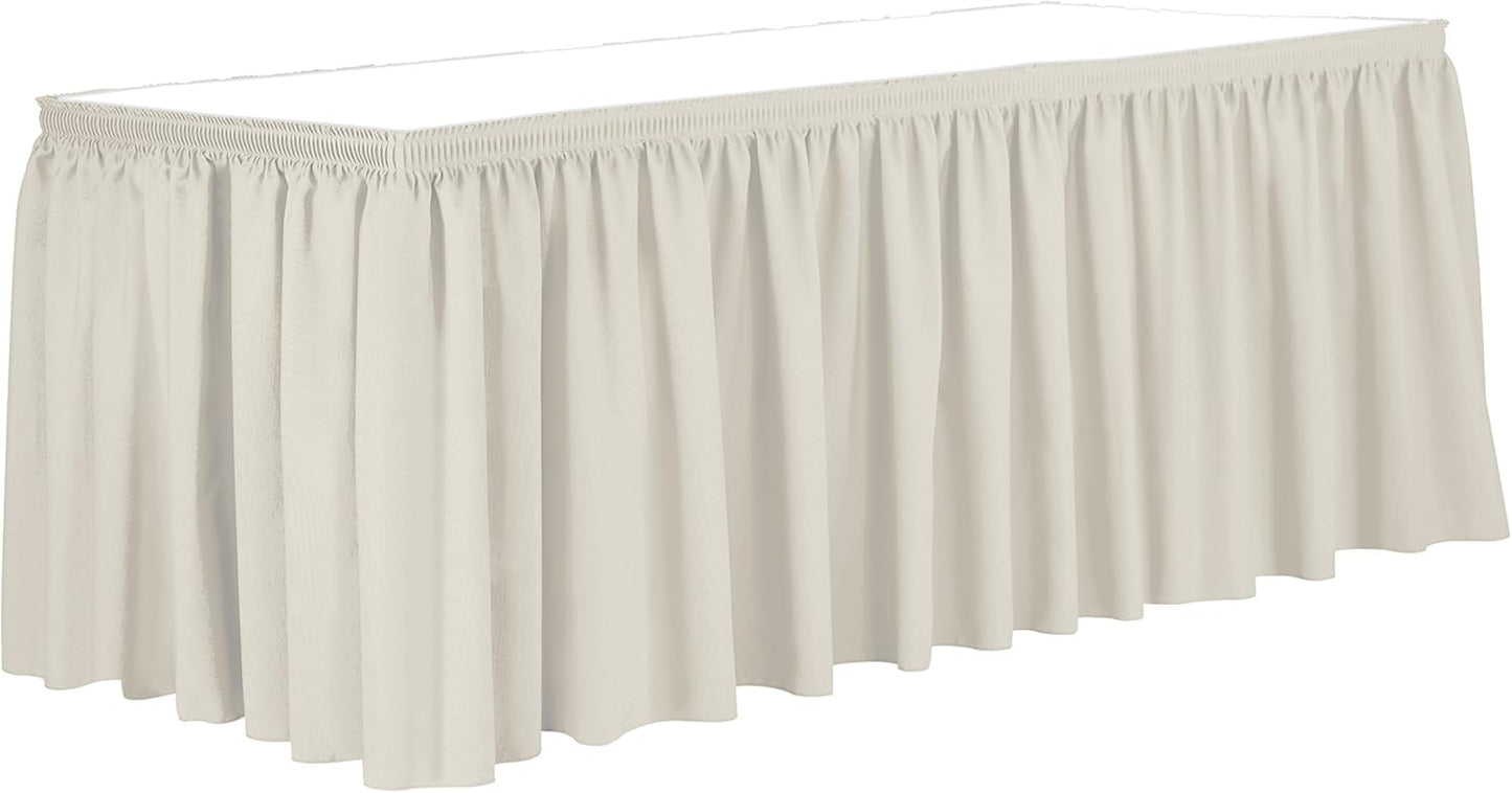 Ultimate Textile Pleat Polyester Fabric Table Skirt - Machine Washable Flame Resistant with Clips for Events, Weddings & Trade Shows, Cut & Sewn in Paterson, NJ - Ivory, 21' Shirred Pleat