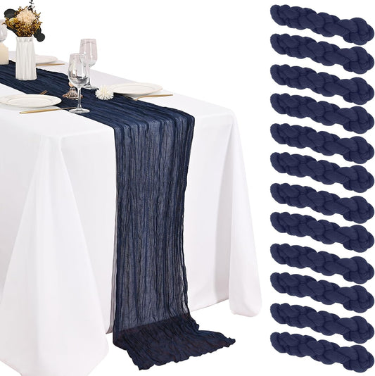 12 Pack Navy Blue Cheesecloth Table Runner 20 x 120 inch Gauze 10FT Semi Sheer Boho Fabric Cheese Cloth Table Runner for Wedding Party Birthday Baby Bridal Shower