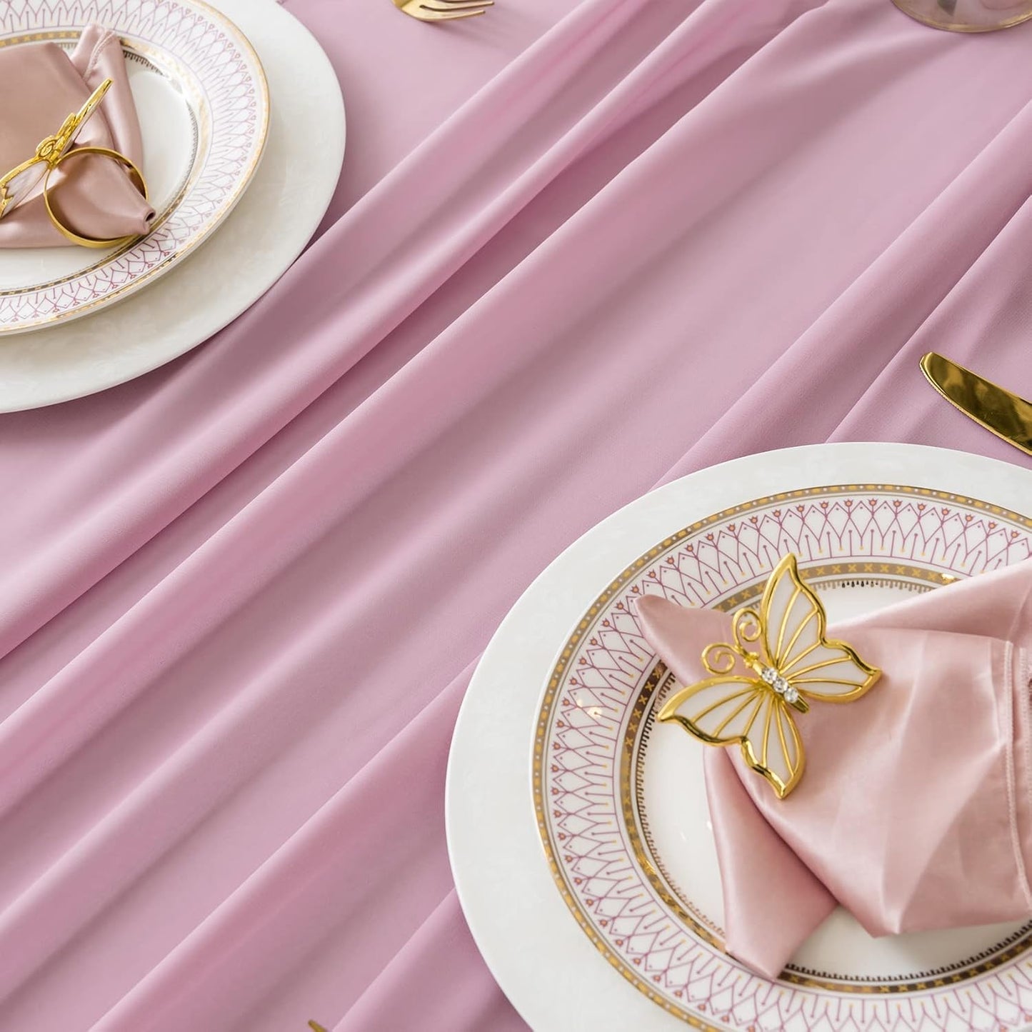 6Pack 9ft Chiffon Table Runner 14x108 Inch Sheer Romantic Table Runner for Wedding Birthday Party Bridal Shower Outdoor Decoration-Dusty Pink