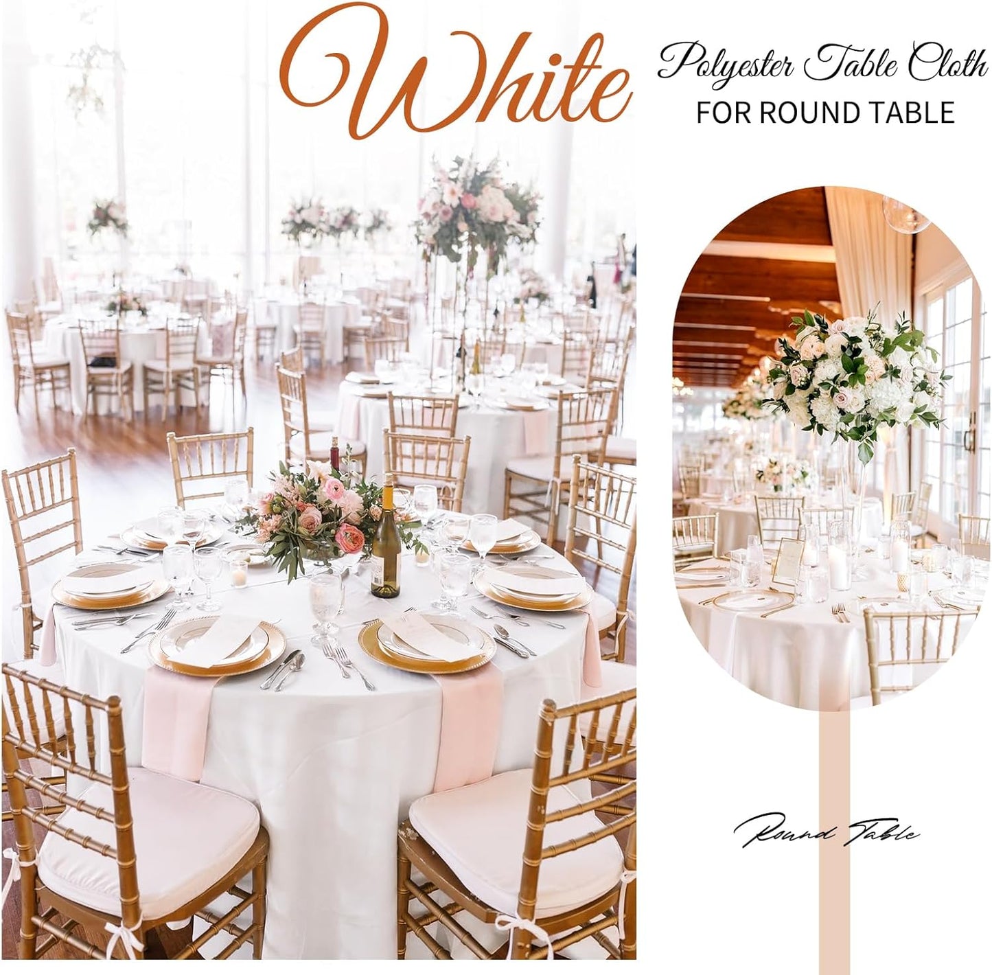 12 Pack 108 Inch Round Tablecloth, White Polyester Fabric Table Cloth for Round Table, Stain and Wrinkle Washable TableCover for Wedding Party Dining TableBuffet Restaurant Banquet and Camping