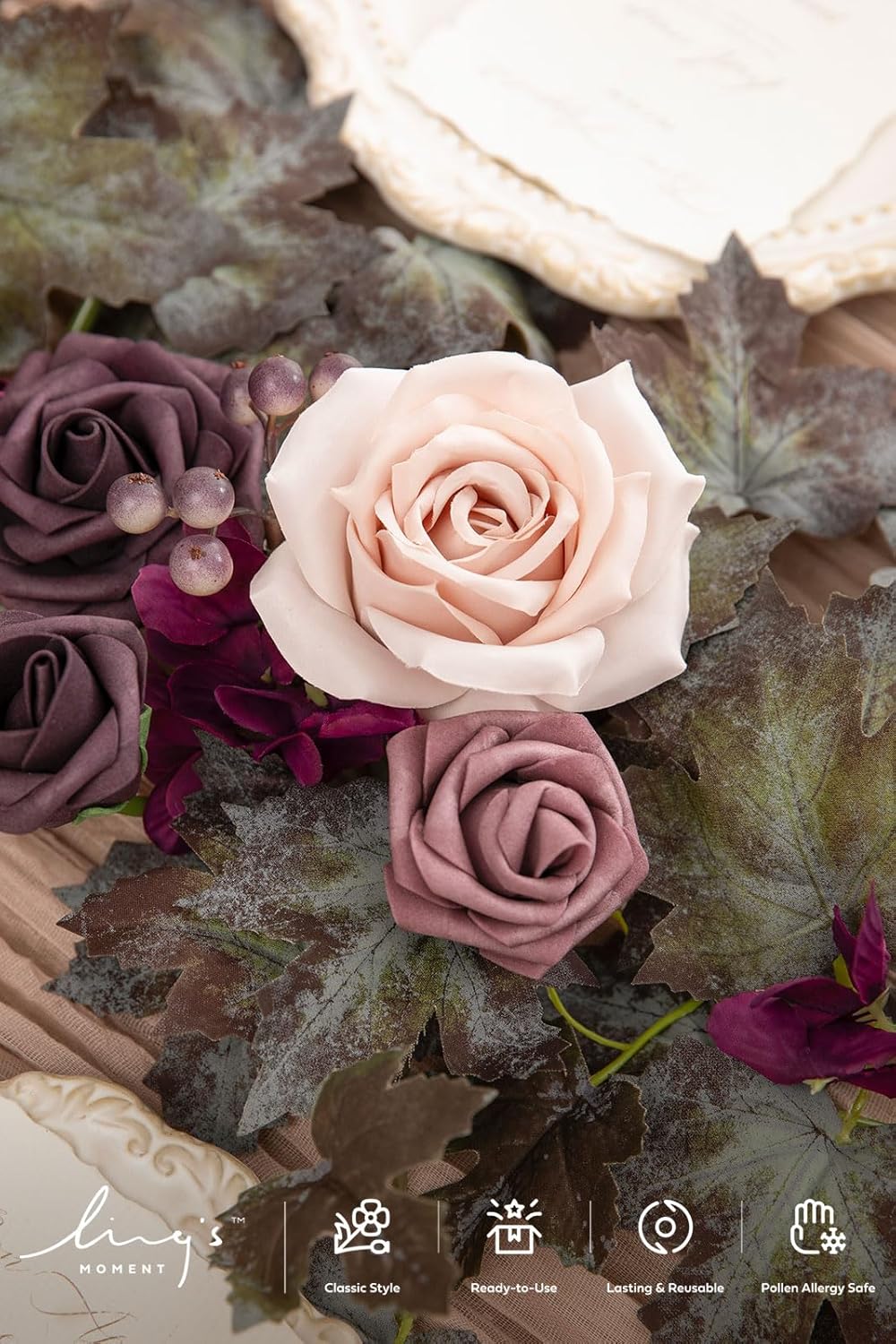 Ling's Moment Flower Garland - 6FT Eucalyptus & Rose - Sweetheart Table Decor for Wedding Reception, Artificial Floral Garland for Arch Mantle, Christmas, Backdrop Decoration, Purple