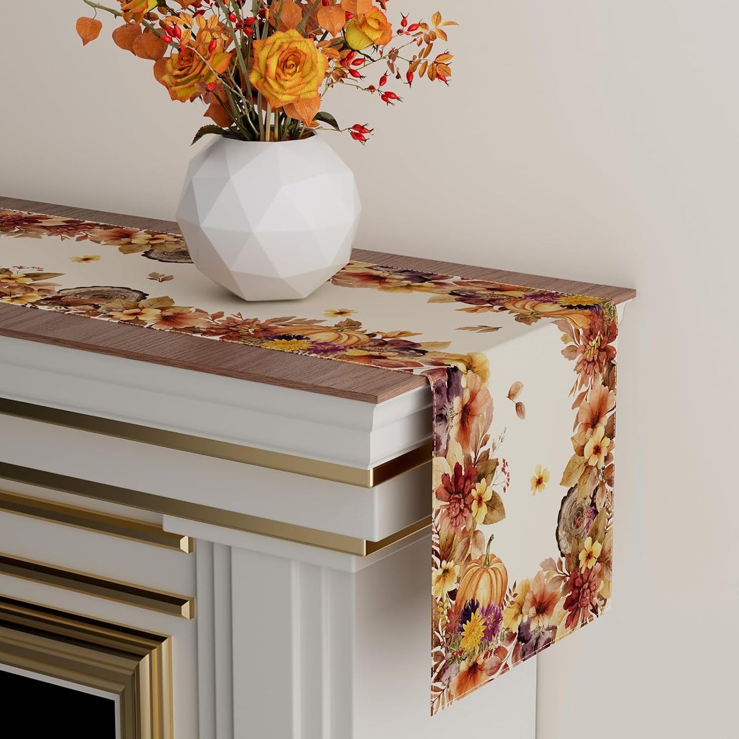 XCHI Fall Color Wild Flowers Watercolor Table Runner Table Decoration for Kitchen Dining Dinner Autumn Home Decor 13x120 Inch