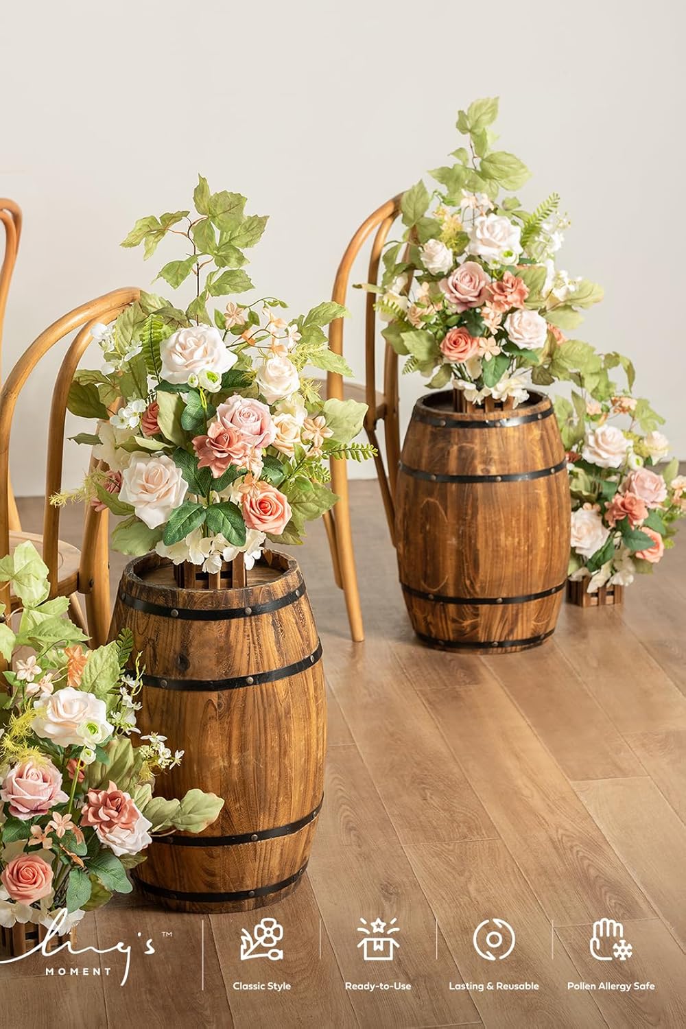 Ling's Moment 17.5" Tall Standing Artificial Flowers Arrangements 4pcs Fall Wedding Aisle Runner Chair Decorations Blush & Pink Centerpieces for Ceremony Reception Rose Floral Party Outdoor