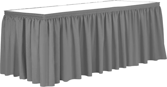 Ultimate Textile Pleat Polyester Fabric Table Skirt - Machine Washable Flame Resistant with Clips for Events, Weddings & Trade Shows, Cut & Sewn in Paterson, NJ - Silver, 7' Shirred Pleat