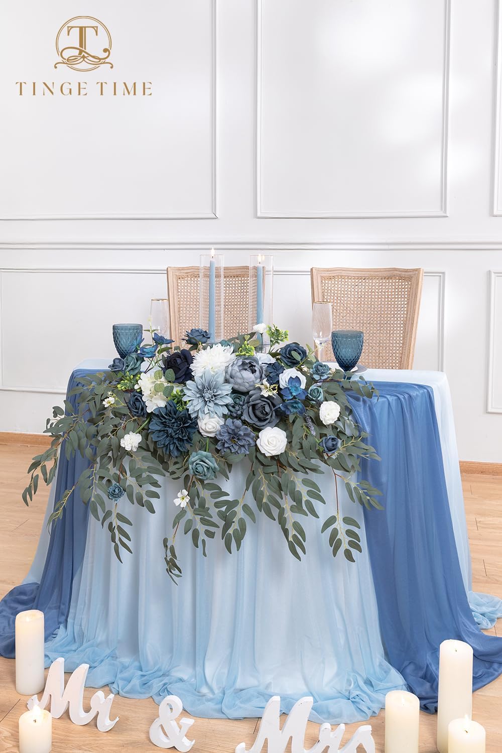 TINGE TIME Artificial Sweetheart Flower Swag with Table Cloth and Table Runner, Pack of 3 Floral Arrangement for Wedding Sweetheart Table Centerpiece Decoration (Dusty Blue)