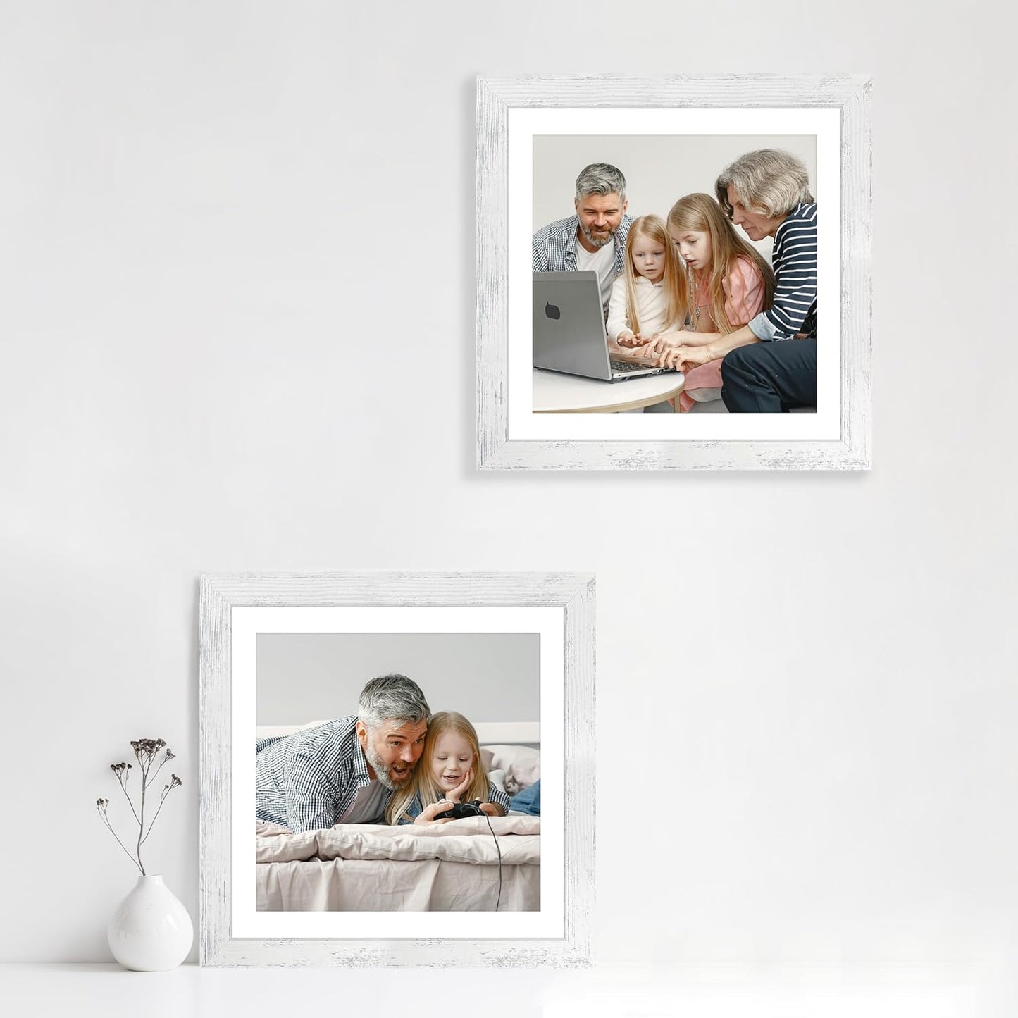 12x12 Picture Frame Set of 4 with Tempered Glass, Display 10x10 Picture with Mat or 12 x 12 Without Mat, Mixed Color Wood Photo Frames for Tabletop Display and Wall Mounting