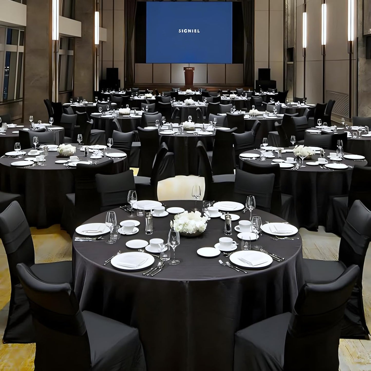 12 Pack Black Round Tablecloth 108 Inch Black Table Cloth Stain and Wrinkle Resistant Round Tablecloths Reusable and Washable Polyester Fabric for Buffet Wedding Party and Banquet