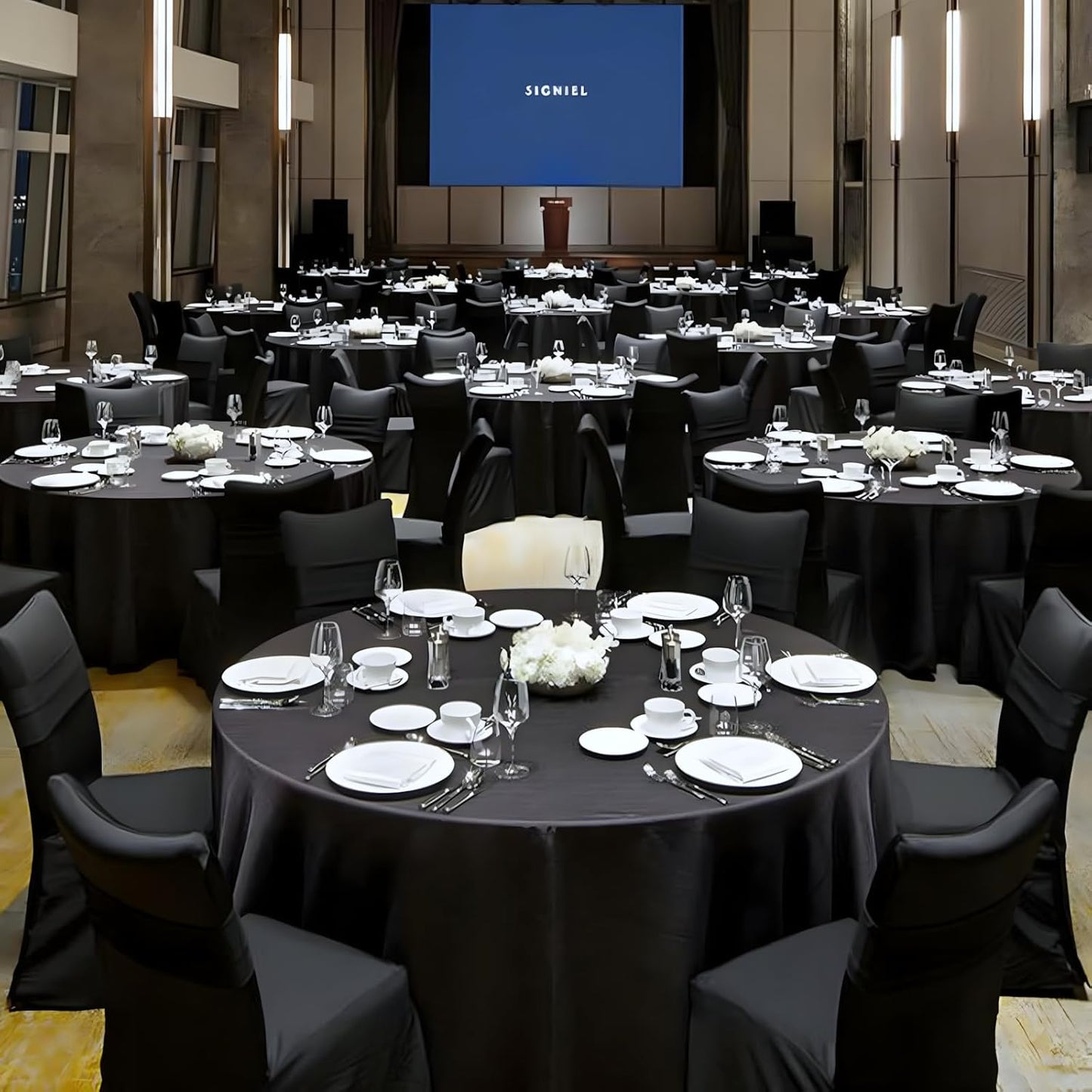 12 Pack Black Round Tablecloth 90 Inch Black Table Cloth Stain and Wrinkle Resistant Reusable and Washable Polyester Fabric Table Covers for Buffet Wedding Party and Banquet