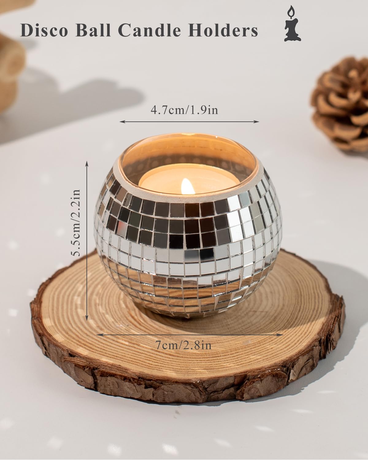 12 Pcs Disco Ball Candle Holder Glass Mirror Candle Holder Disco Ball Decor for Wedding, Party, and Christmas