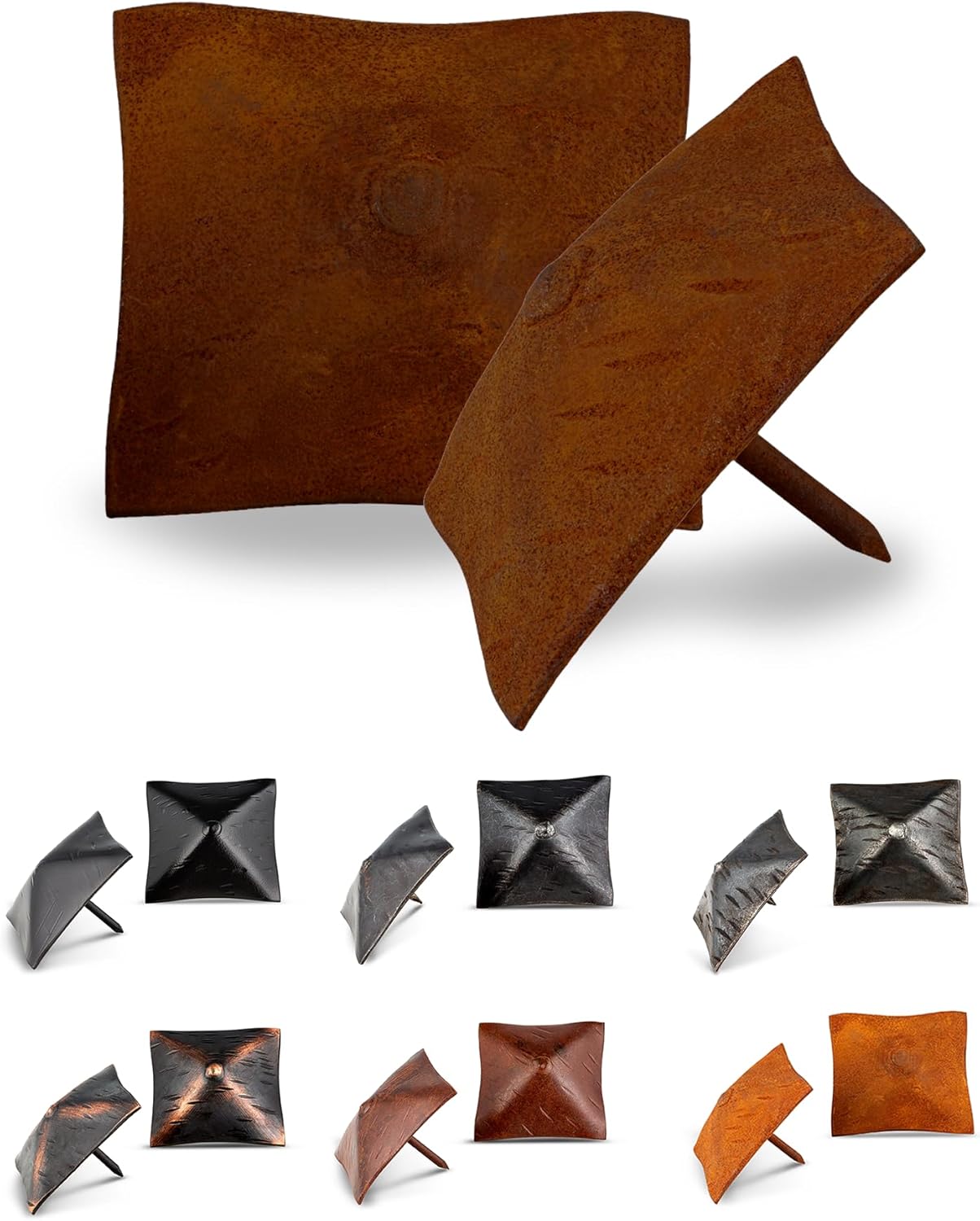 10 Pack 2" Square Head Iron Clavos Decorative Nails – Rusted – Handmade Rustic Square Fasteners for Farmhouse Shutters, Faux Wood Beams, Barn Doors, Shutters, and Gates – Ornamental Wood Accent