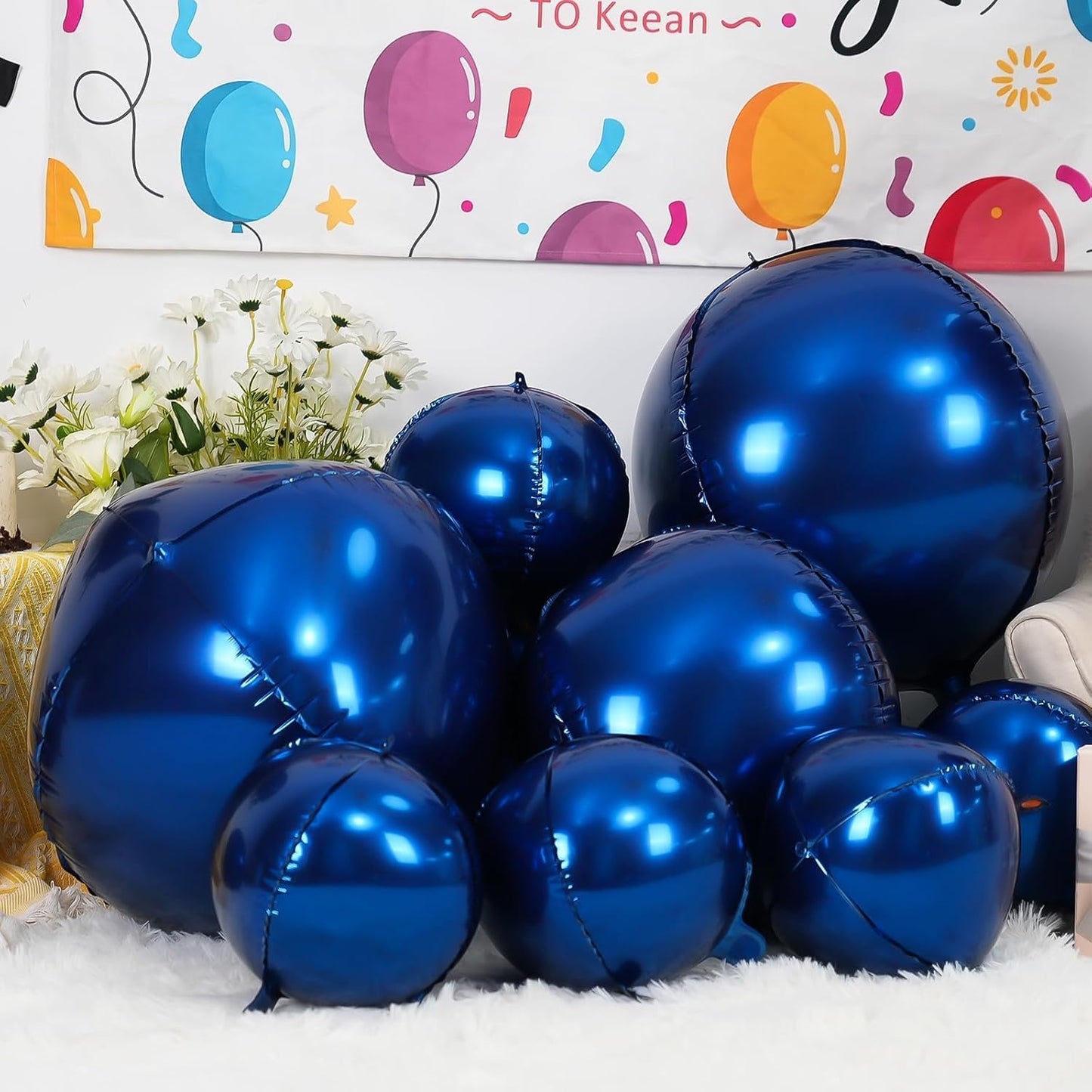 12Pcs Navy Blue Round Foil Balloons, 22" 15" 10" 4D Helium Ball Balloon, Metallic Blue Foil Balloon for Birthday Graduation Wedding Anniversary New Year Eve Disco Prom Party Decorations
