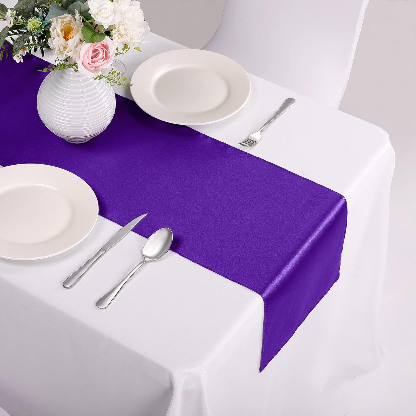 15-Pack Satin Table Runner Purple 12 x 108 inches Long, Table Runners for Wedding, Birthday Parties, Banquets Decorations（15 Pack, 12x108 Inch, Purple）