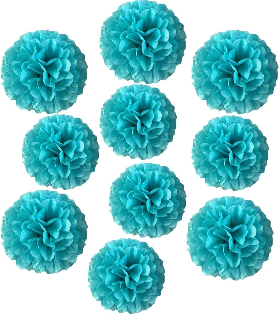 10pcs 8in 10in Paper Pom Poms Blue Tissue Paper Flower Hanging Paper Flower Balls Wedding Party Flower Decorations DIY Art Craft Blooms for Birthday Baby Shower Nursery Decor