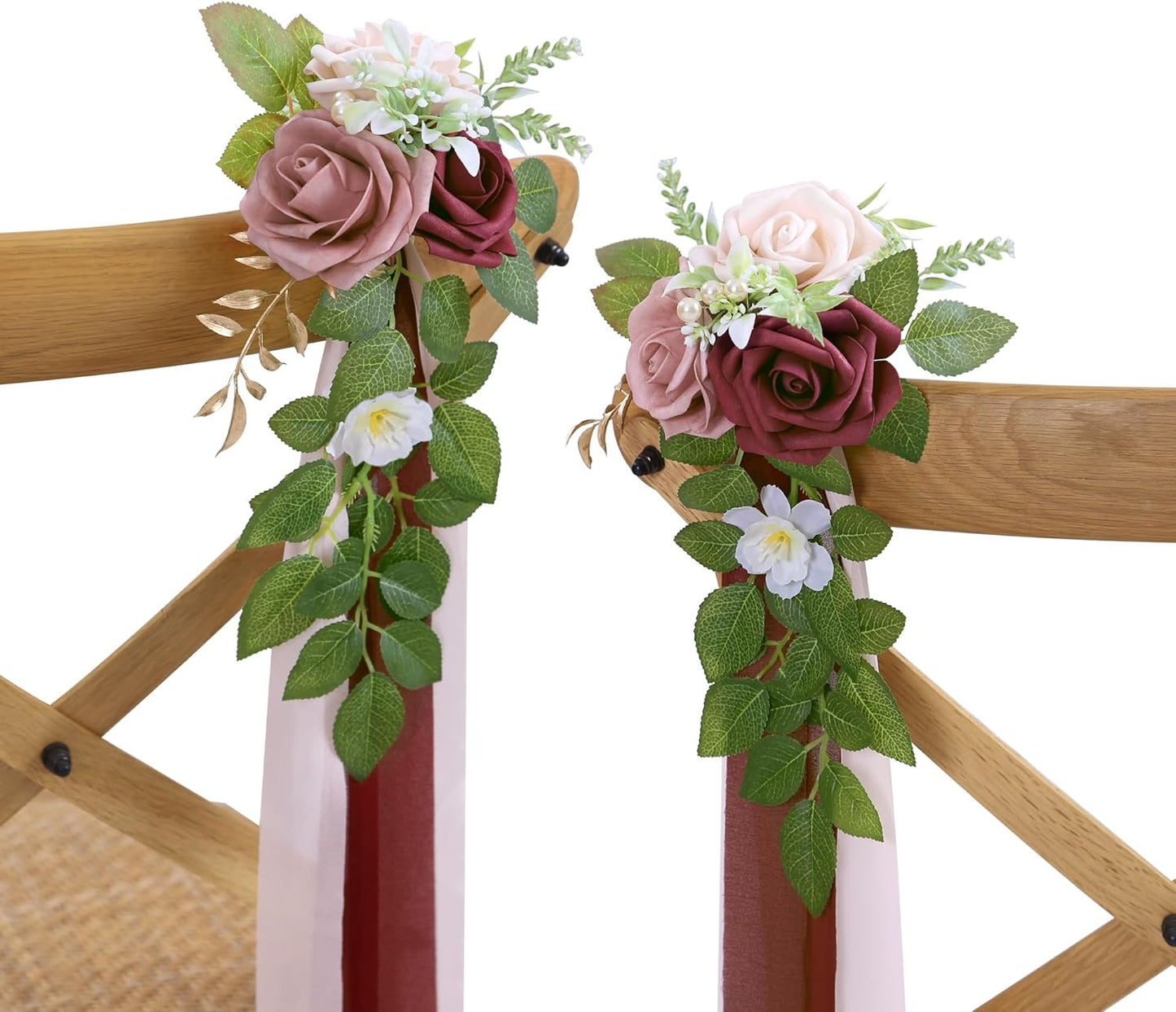 10 Wedding Aisle Decorations for Ceremony - Burgundy Chair Flowers for Aisle Decor - Church Pew Decorations