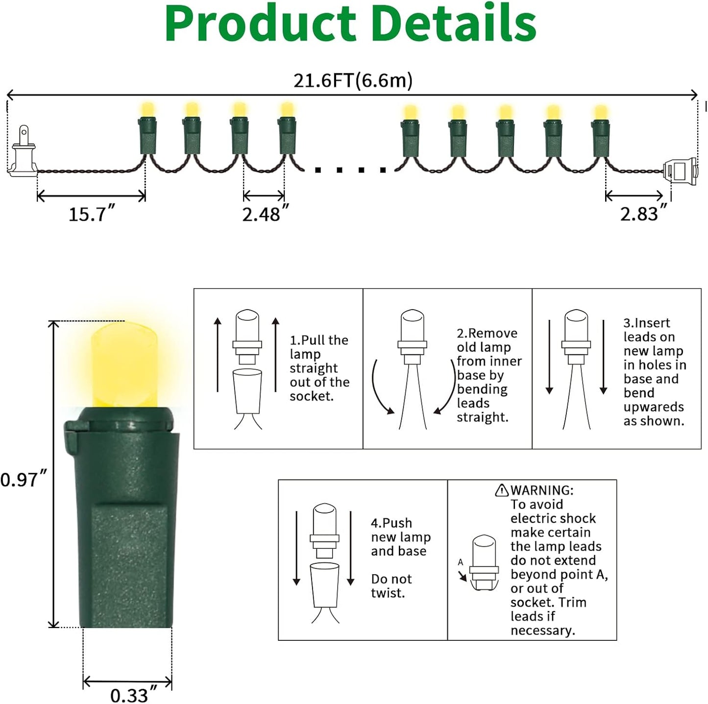 100 Count Yellow - String Lights - 21.6FT LED Christmas Lights, Mini led Lights for Indoor Outdoor Home Holiday Party Wedding Independence Day Decoration