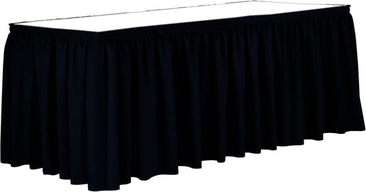 Ultimate Textile Pleat Polyester Fabric Table Skirt - Machine Washable Flame Resistant with Clips for Events, Weddings & Trade Shows, Cut & Sewn in Paterson, NJ - Midnight, 21' Shirred Pleat