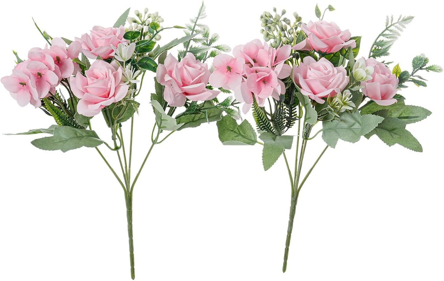 Artificial Flower 5 Branches Artificial Silk Fake Flowers Bouquet Small Roses for Wedding Home Office Tables Decor 2 Packs(Pink)