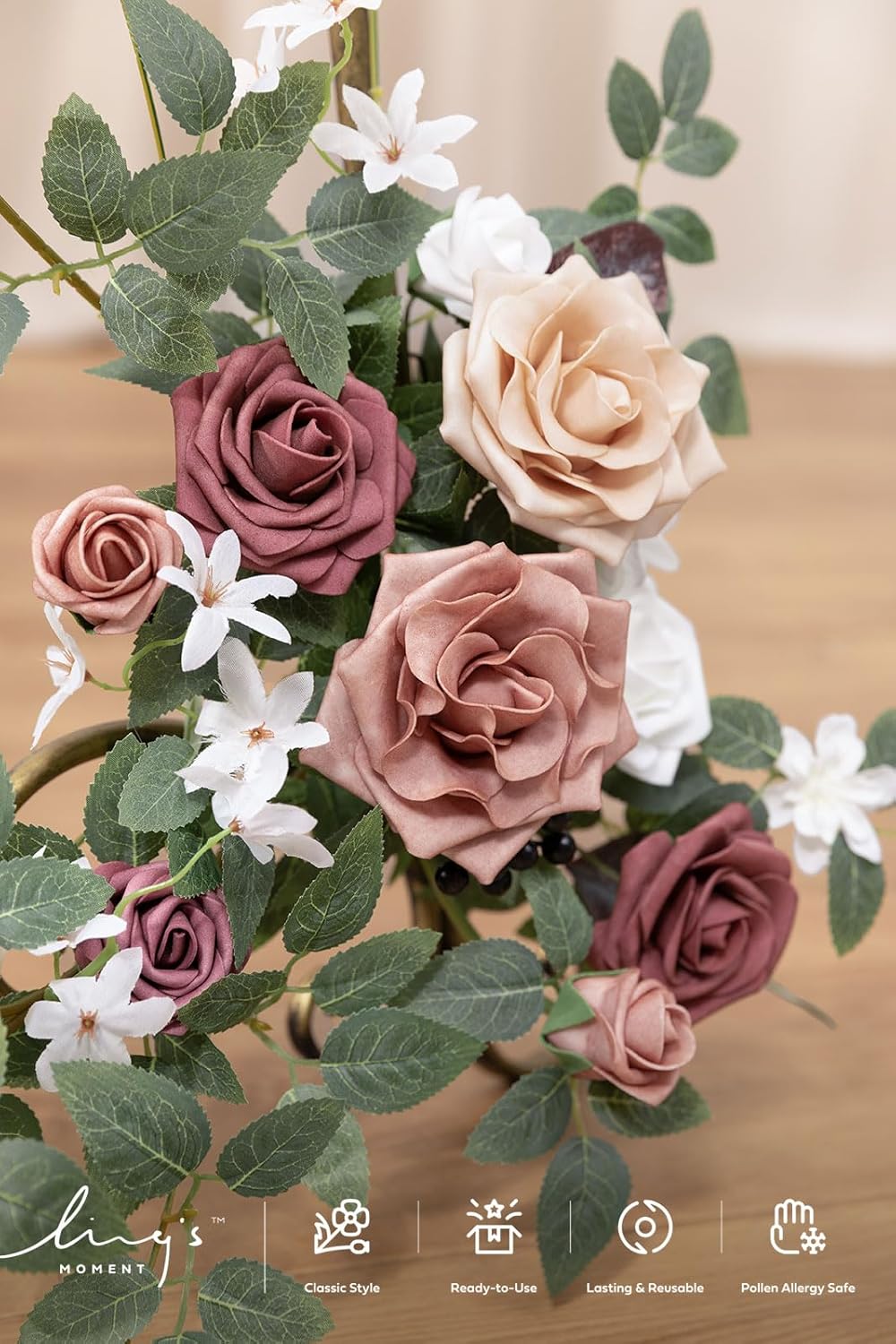 Ling's moment 2pcs Wedding Flowers Garland Artificial Floral Swag Arch Decorations Greenery Arrangements Dusty Rose Mauve Ceremony Reception Garden Easel Wall Entryway Outdoor Board(NOT Include Sign)