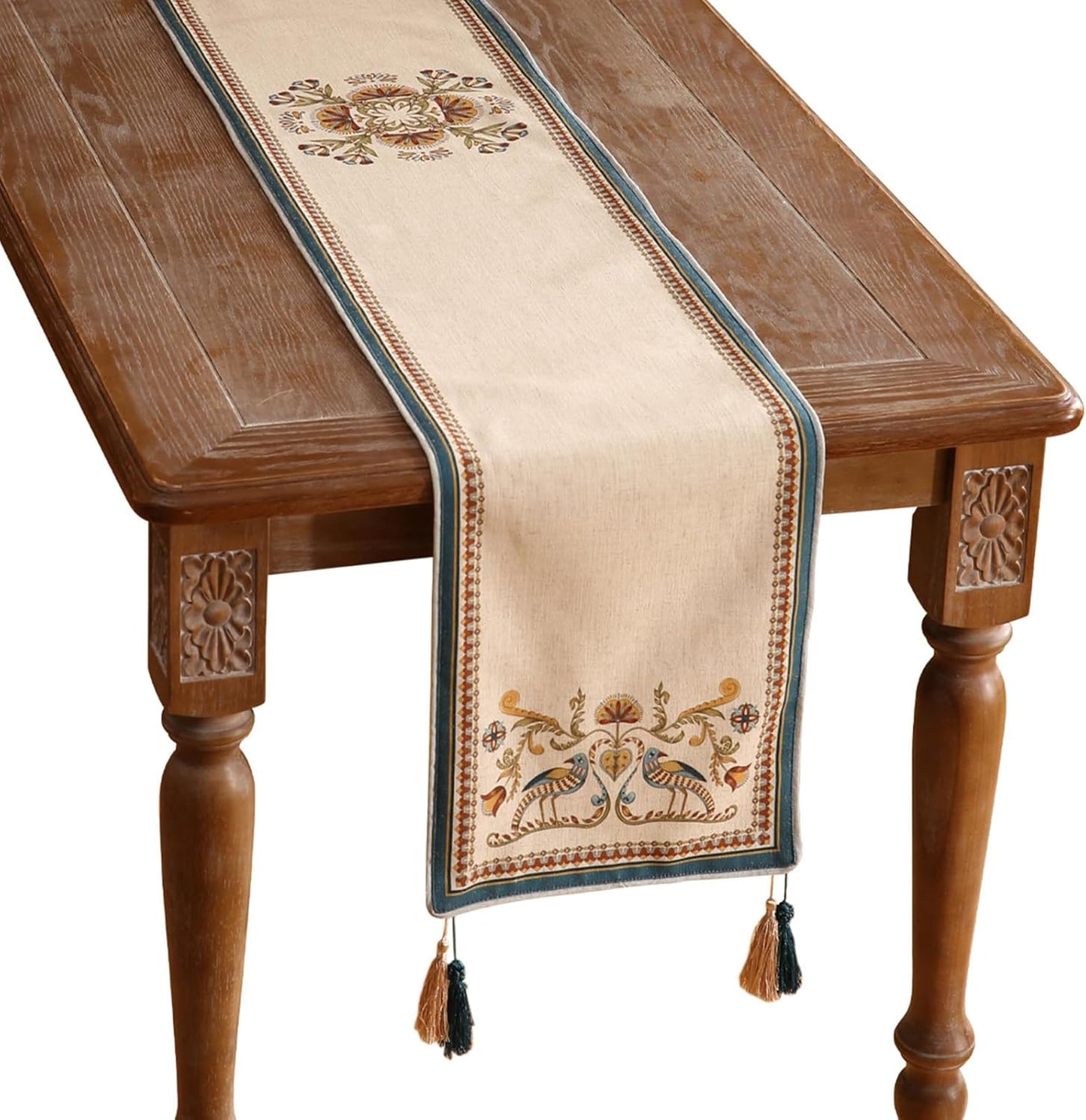 patdrea Designer Beige Farmhouse Geometric Patterned Linen Table Runner 87 Inch Long,Wrinkle Resistant Table Mat,Decoration for Kitchen Dining and Coffee Tables Banquet Christmas , 12"x87"