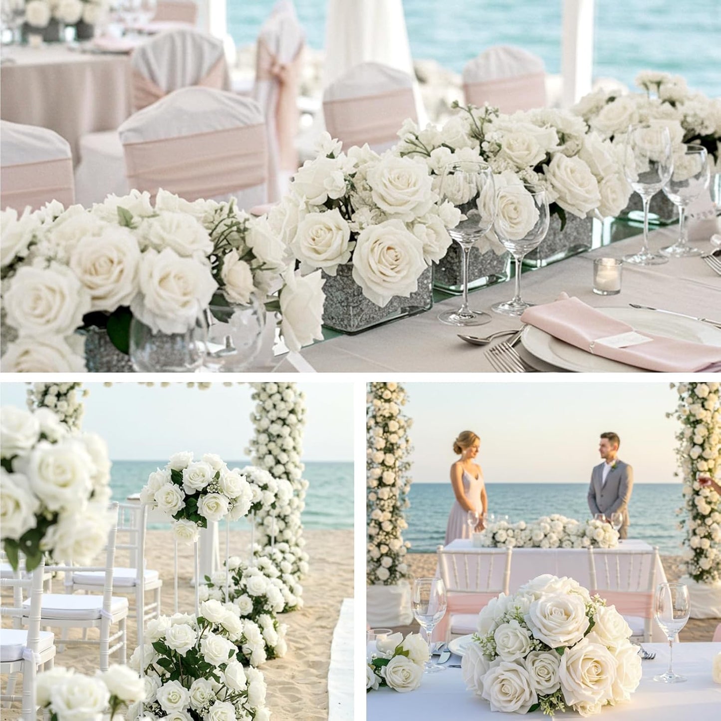 Auihiay 104pcs Roses Artificial Flower - Realistic White Fake Roses for Wedding Centerpieces, Table Decor, Valentine's Day, Mother's Day, and Home Party Decorations