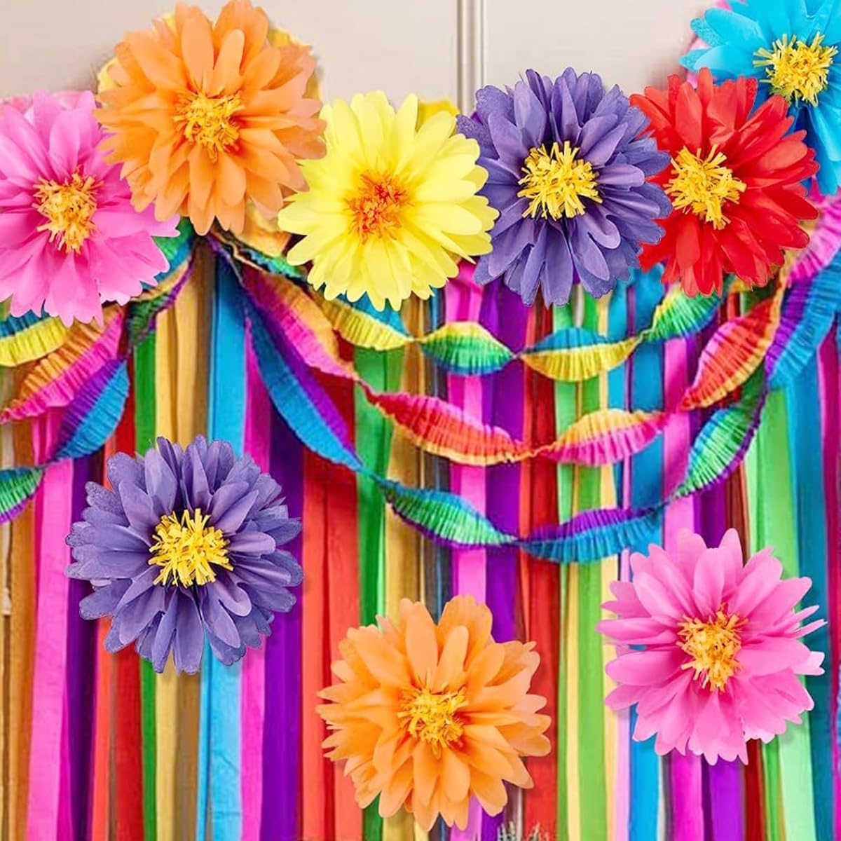 15pcs Tissue Paper Pom Poms Tissue Paper Flowers Party Blossom Flower Backdrop for Birthday,Bridal,Baby Shower,Wedding ,Classroom, Nursery Garden Decor 8in 10in 12in