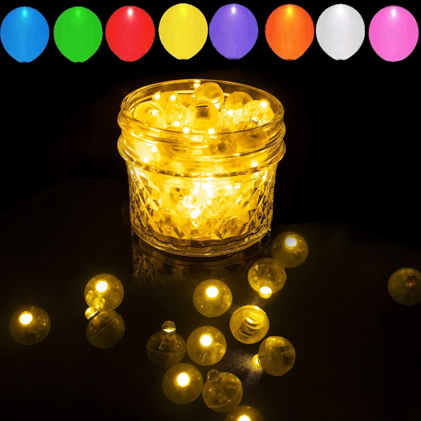 100pcs Yellow LED Balloon Light, Tiny Led Lights Round LED Ball Lamp for Balloons Birthday Party Event Fun Indoor Outdoor Wedding Decoration Halloween Christmas Supplies