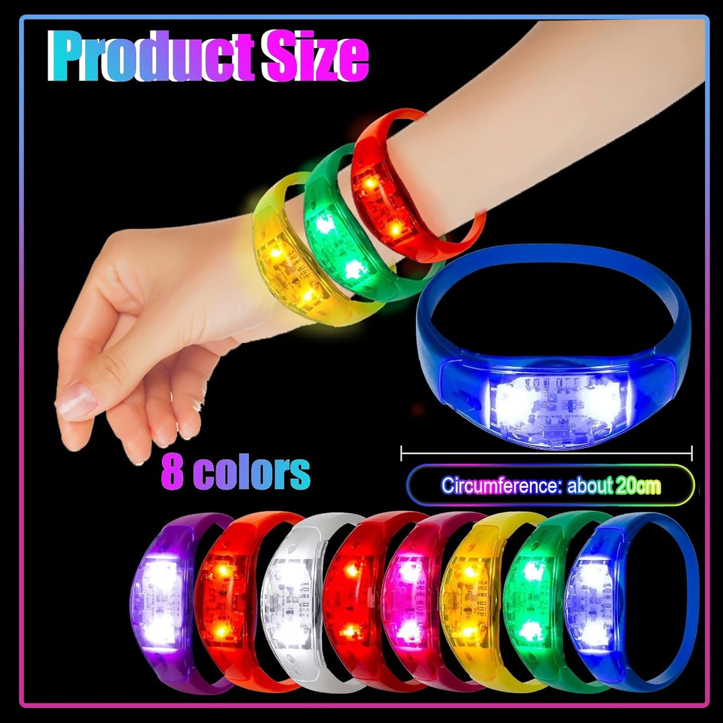 100 Pcs LED Bracelets Sound Activated with Flashing LED Strobe Music Control Light Up Bracelets for Rave, Game Prizes, Birthday Party Favor,Valentine's Day gift